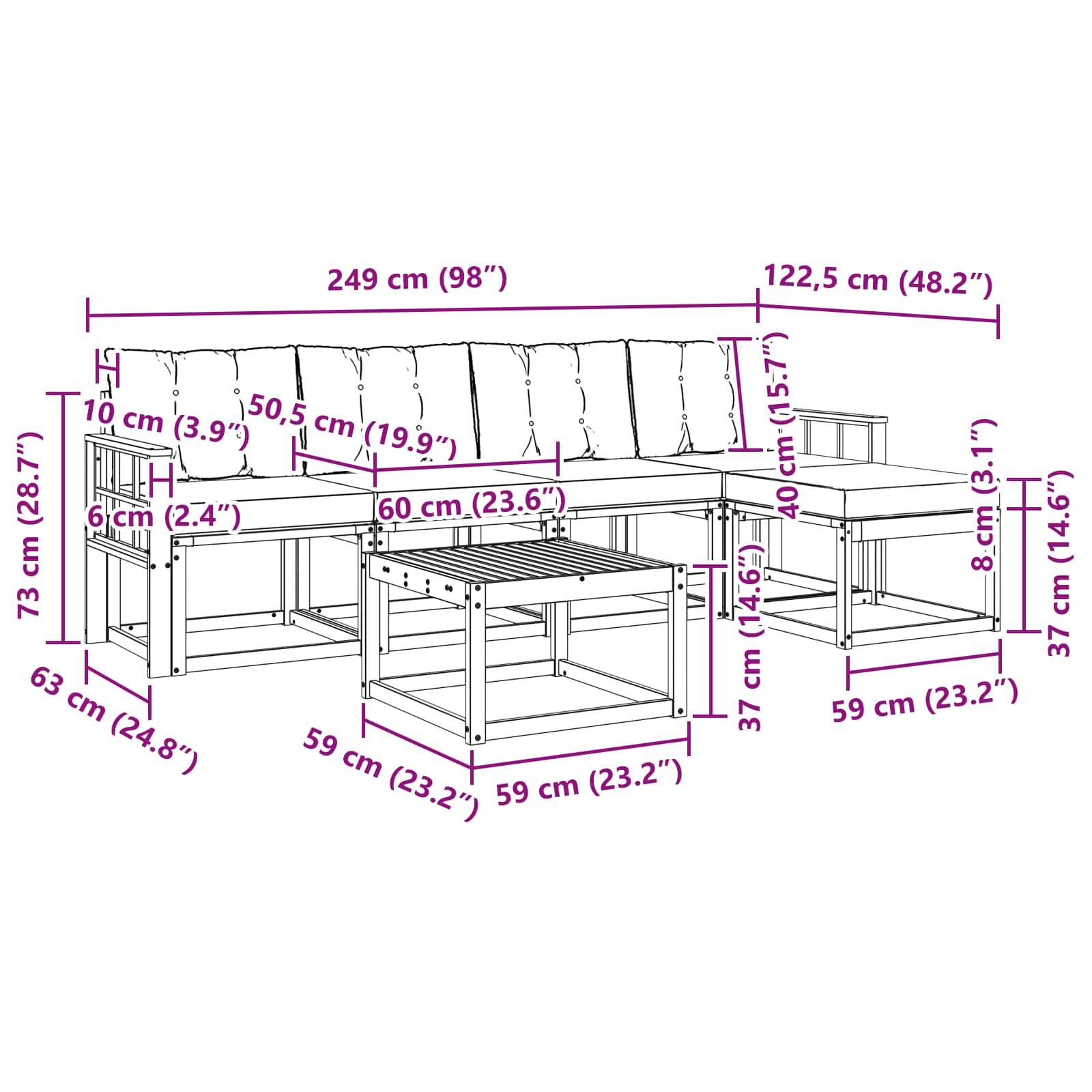 vidaXL Outdoor-Sofagarnitur mit Kissen 6 pcs Weiß und Schwarz