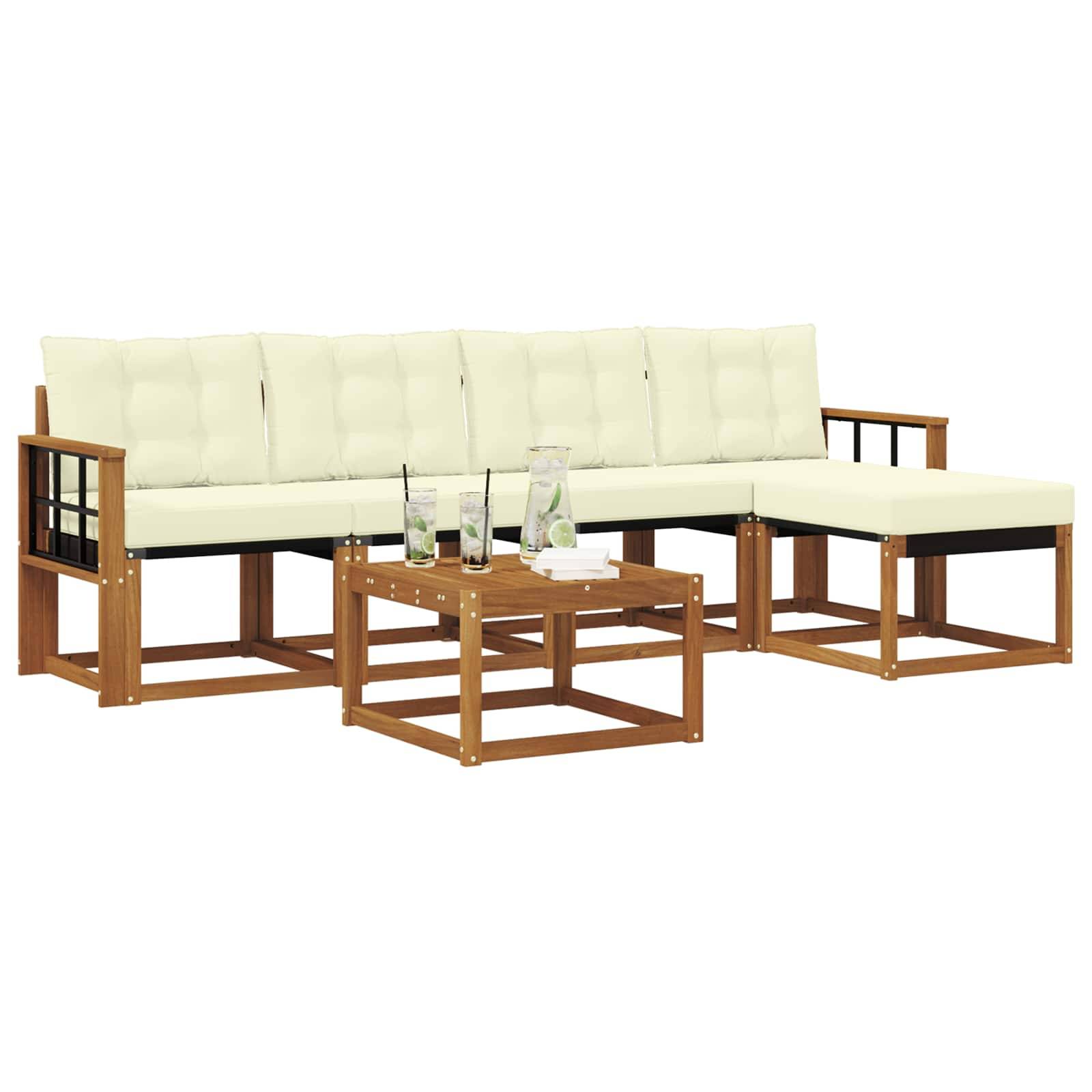 vidaXL Outdoor-Sofagarnitur mit Kissen 6 pcs Natur und Creme