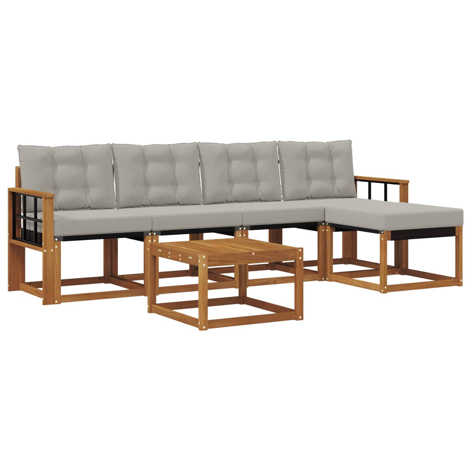 vidaXL Outdoor-Sofagarnitur mit Kissen 6 pcs Natürlich und Hellgrau