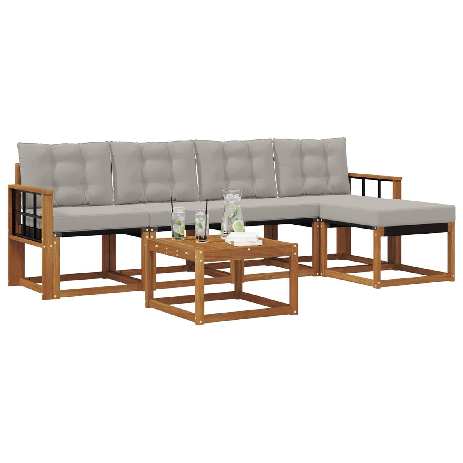 vidaXL Outdoor-Sofagarnitur mit Kissen 6 pcs Natürlich und Hellgrau