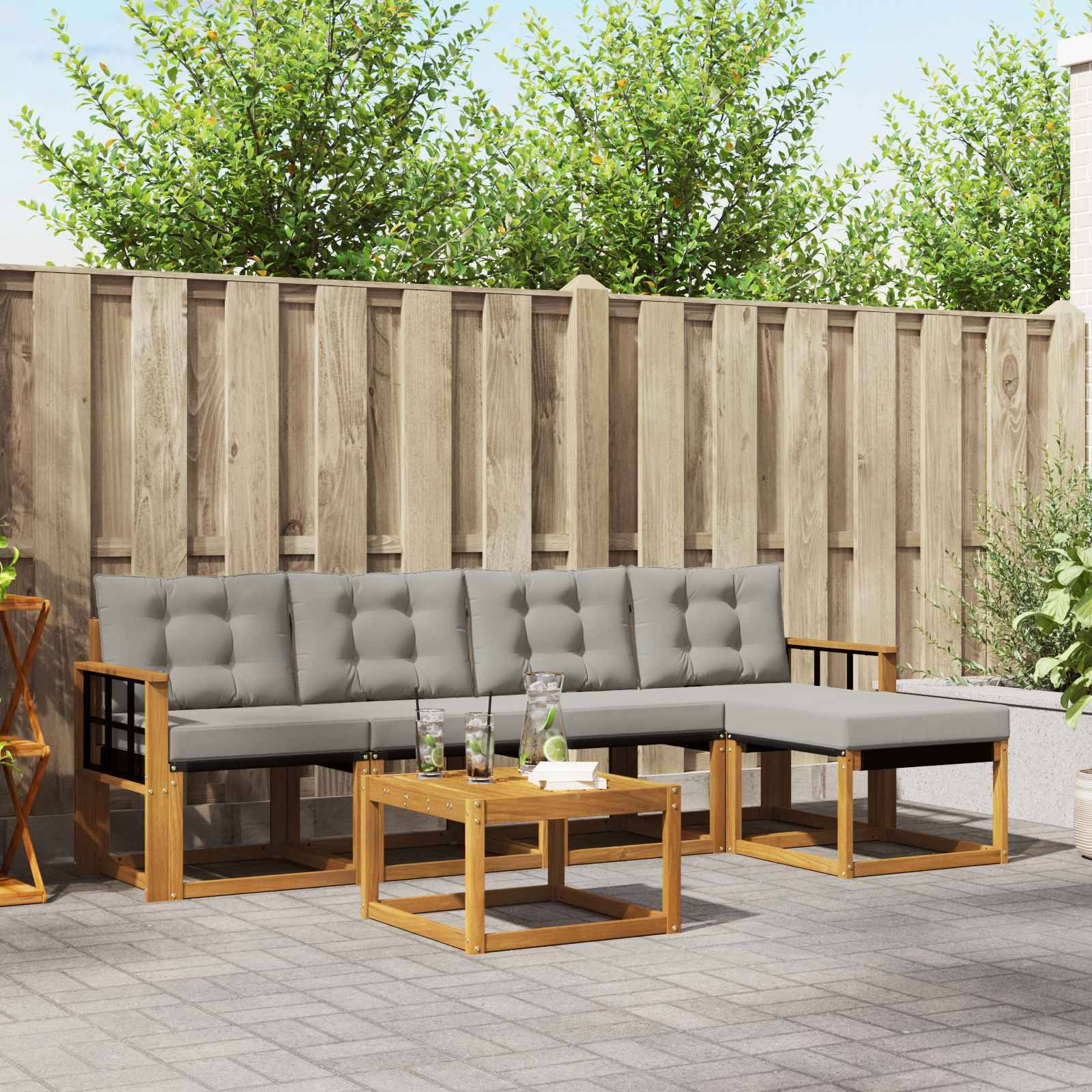 vidaXL Outdoor-Sofagarnitur mit Kissen 6 pcs Natürlich und Hellgrau