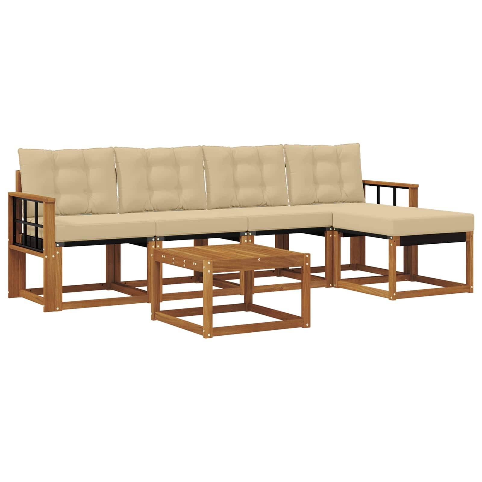 vidaXL Outdoor-Sofagarnitur mit Kissen 6 pcs Natur und Beige