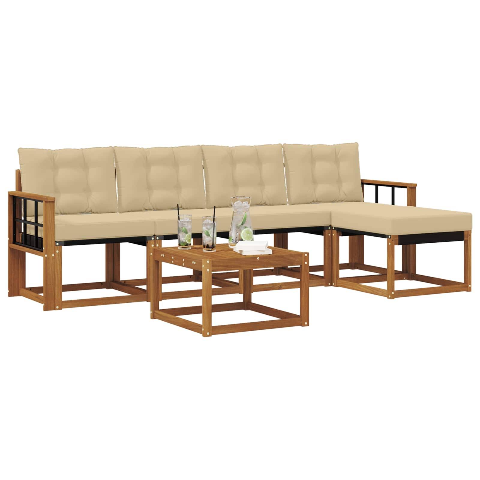 vidaXL Outdoor-Sofagarnitur mit Kissen 6 pcs Natur und Beige