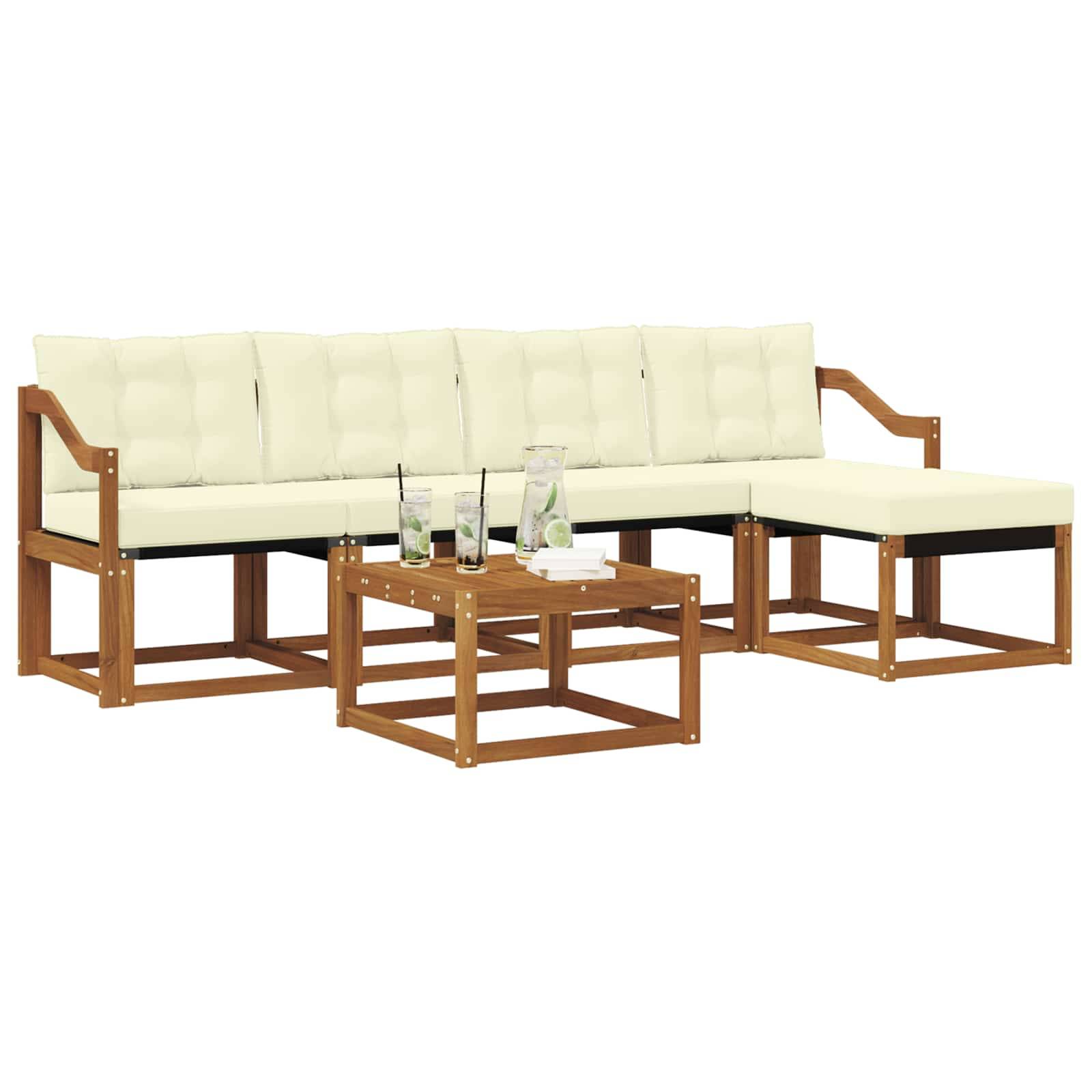vidaXL Outdoor-Sofagarnitur mit Kissen 6 pcs Natur und Creme