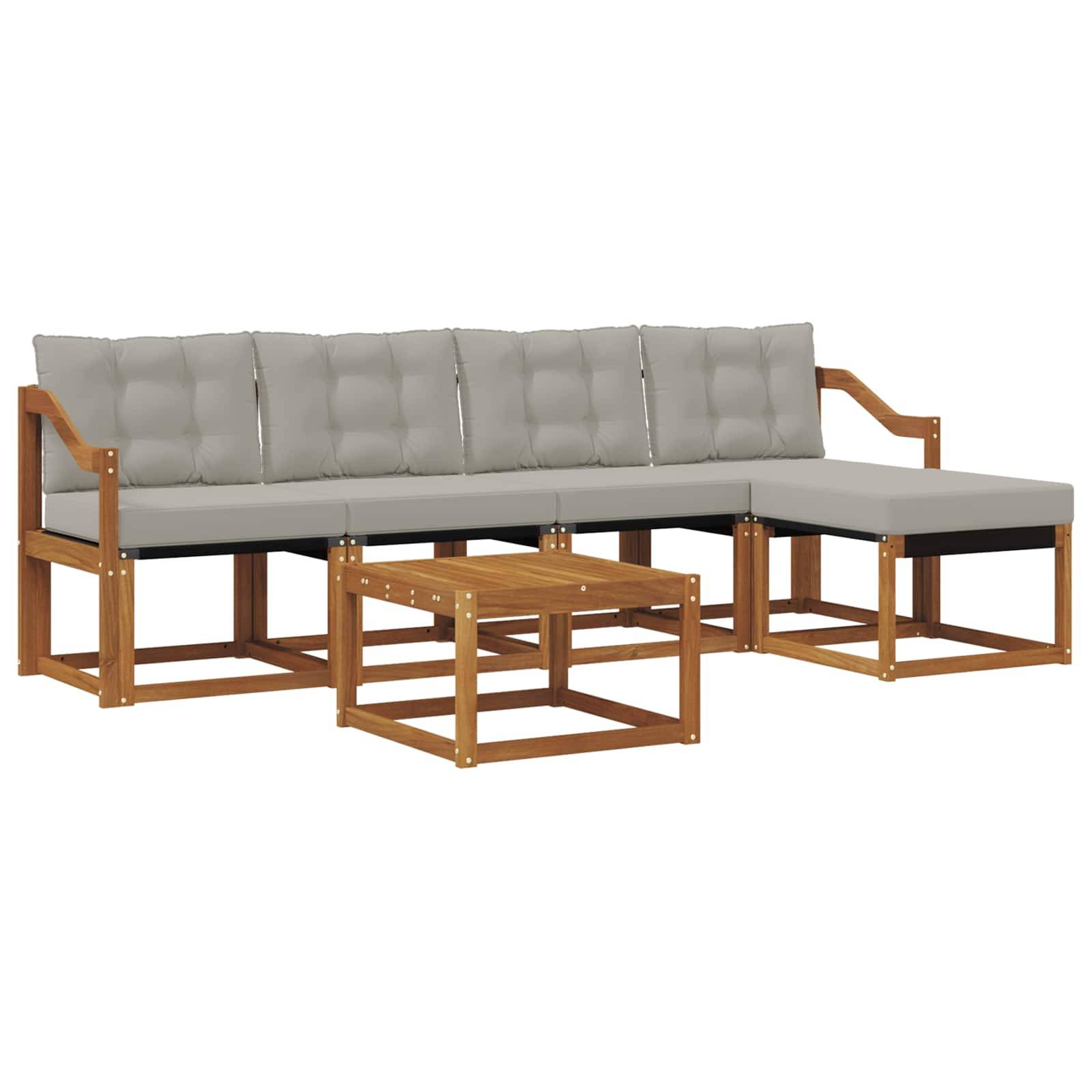 vidaXL Outdoor-Sofagarnitur mit Kissen 6 pcs Natürlich und Hellgrau