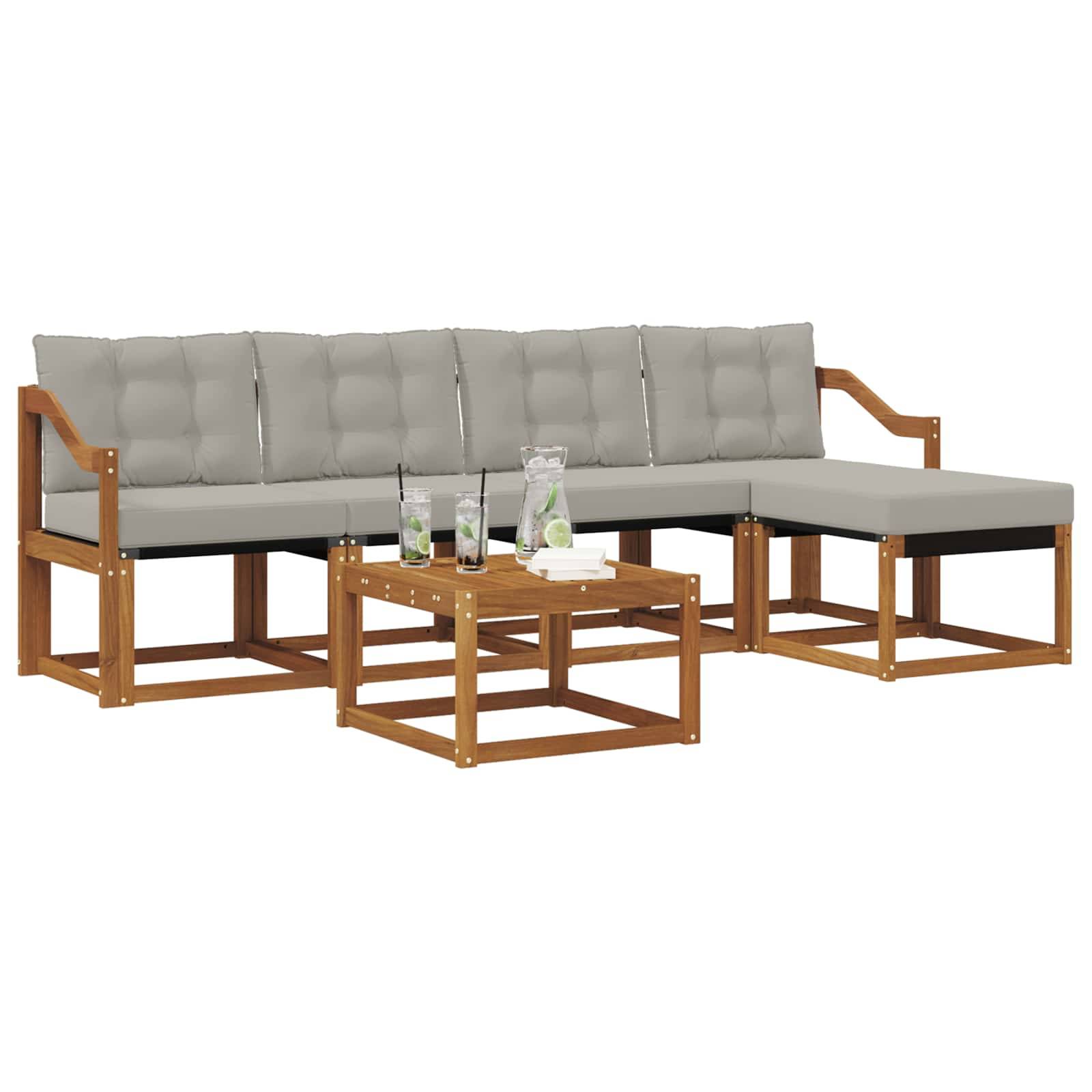 vidaXL Outdoor-Sofagarnitur mit Kissen 6 pcs Natürlich und Hellgrau