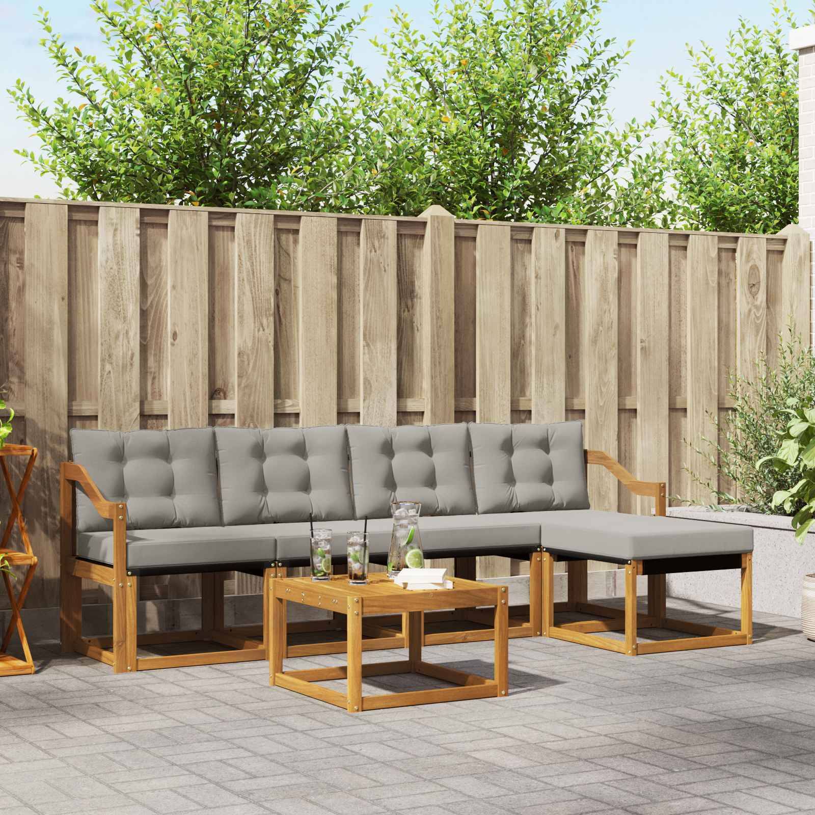 vidaXL Outdoor-Sofagarnitur mit Kissen 6 pcs Natürlich und Hellgrau