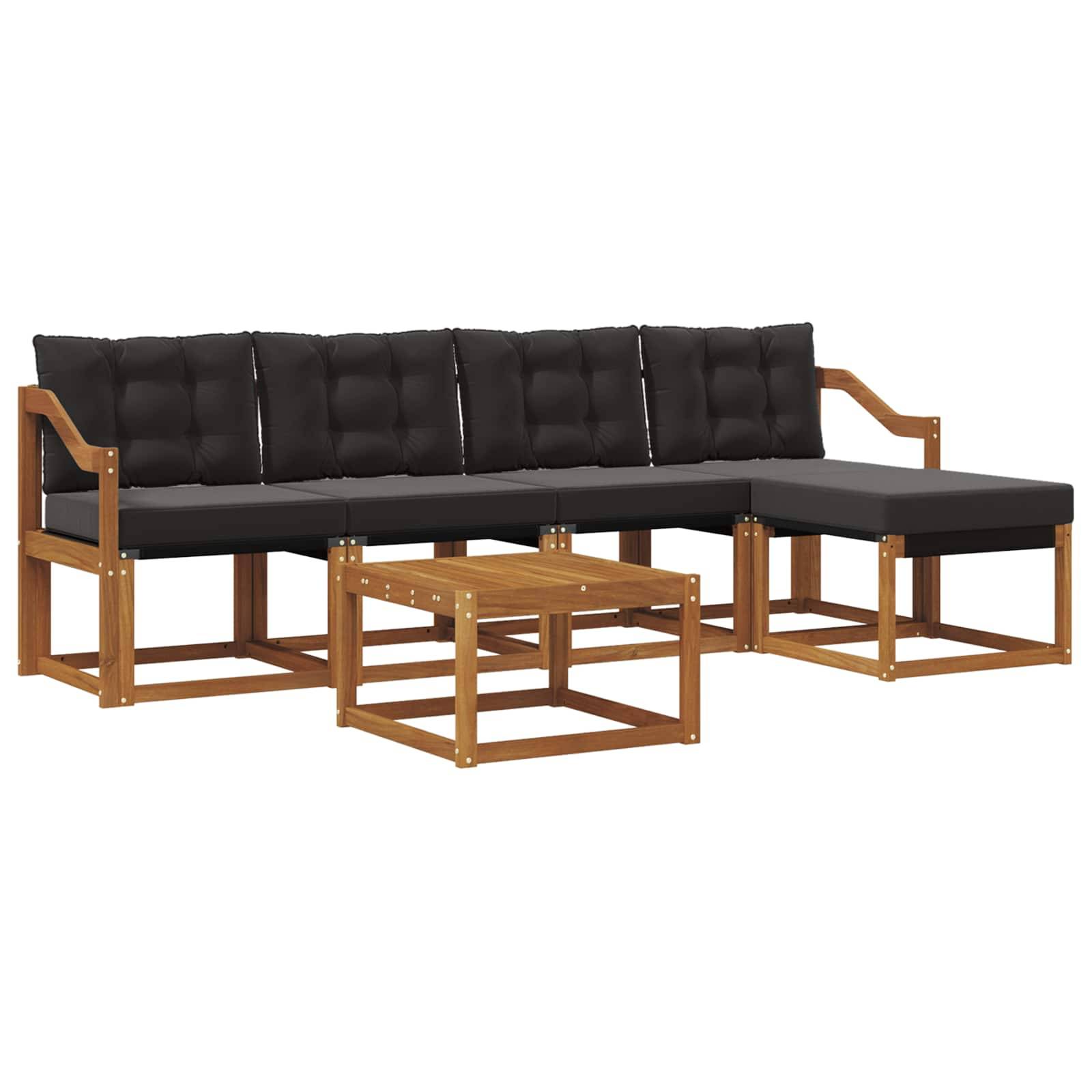 vidaXL Outdoor-Sofagarnitur mit Kissen 6 pcs Natürlich und Schwarz