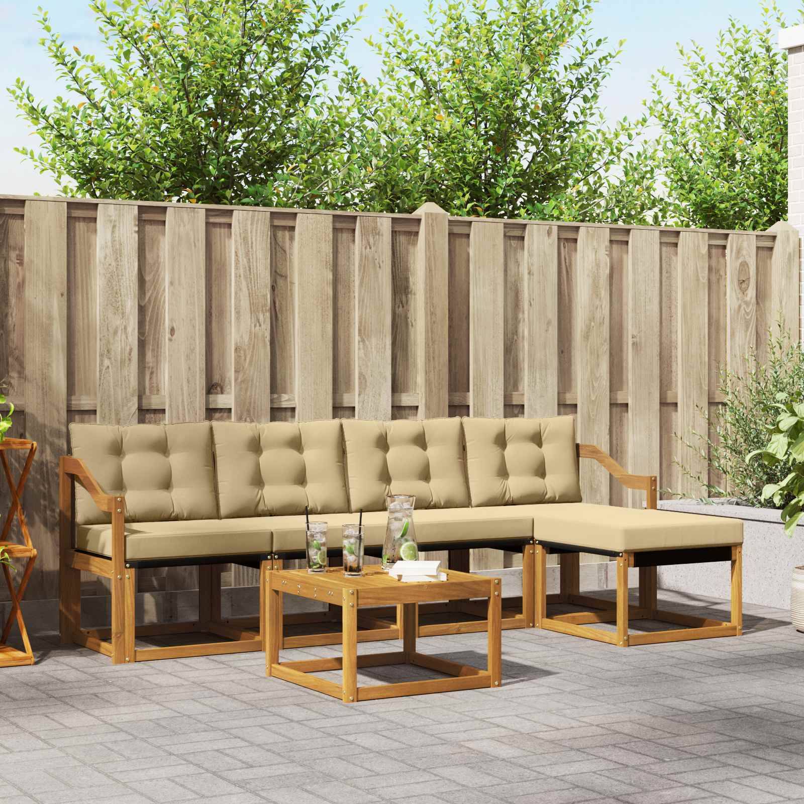 vidaXL Outdoor-Sofagarnitur mit Kissen 6 pcs Natur und Beige