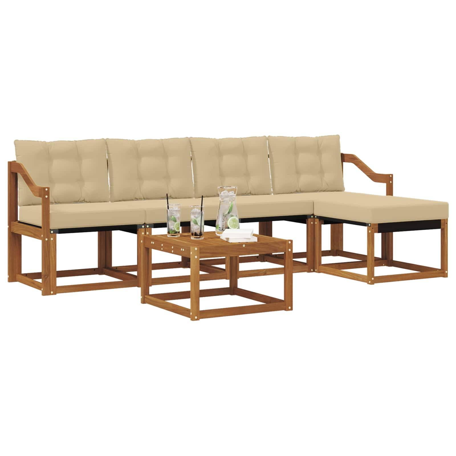 vidaXL Outdoor-Sofagarnitur mit Kissen 6 pcs Natur und Beige