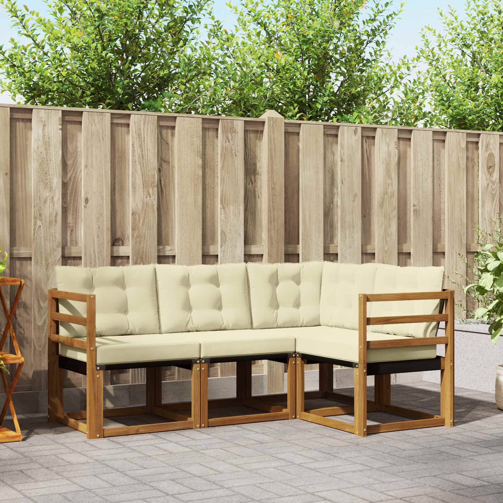 vidaXL Outdoor-Sofagarnitur mit Kissen 4 pcs Natur und Creme