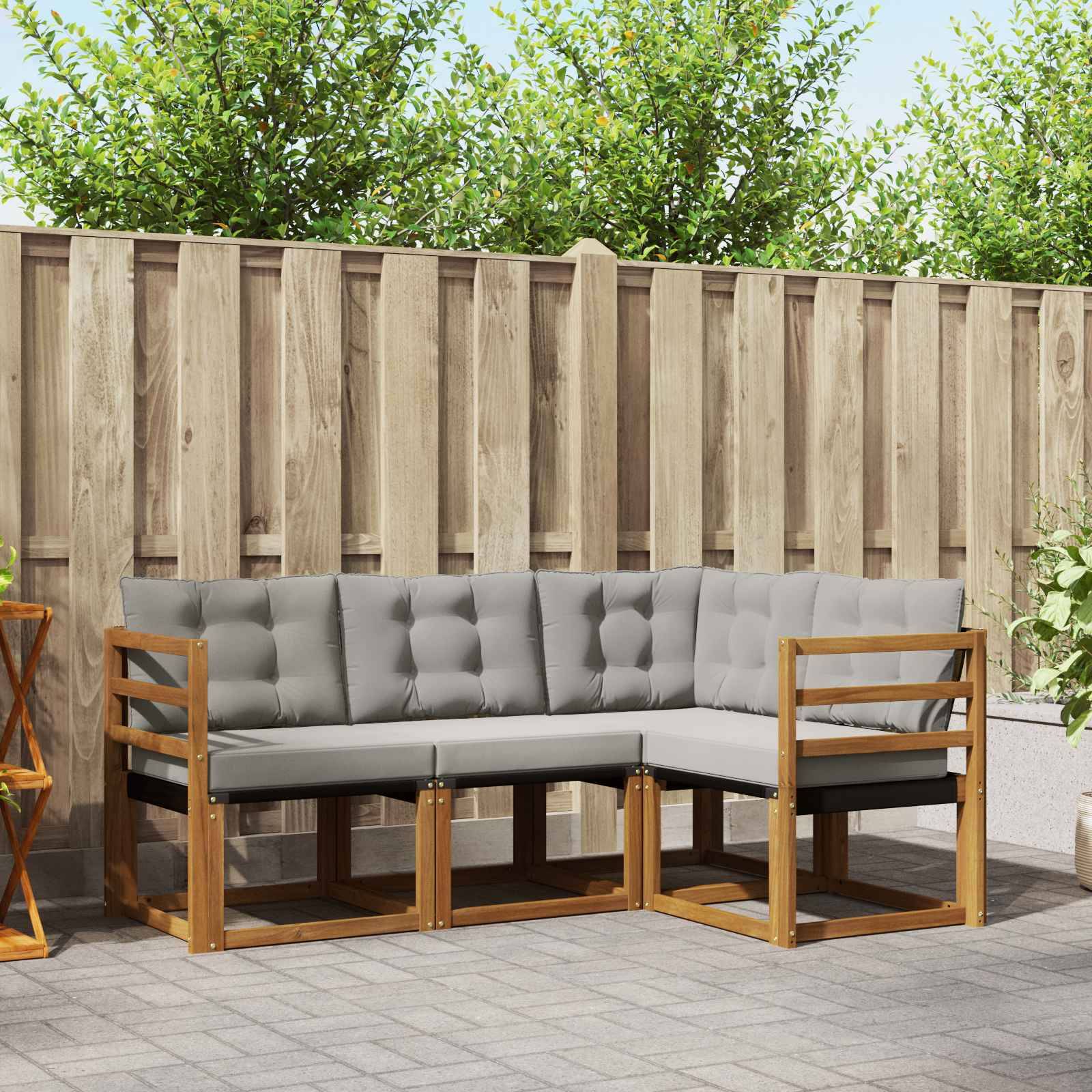 vidaXL Outdoor-Sofagarnitur mit Kissen 4 pcs Natürlich und Hellgrau