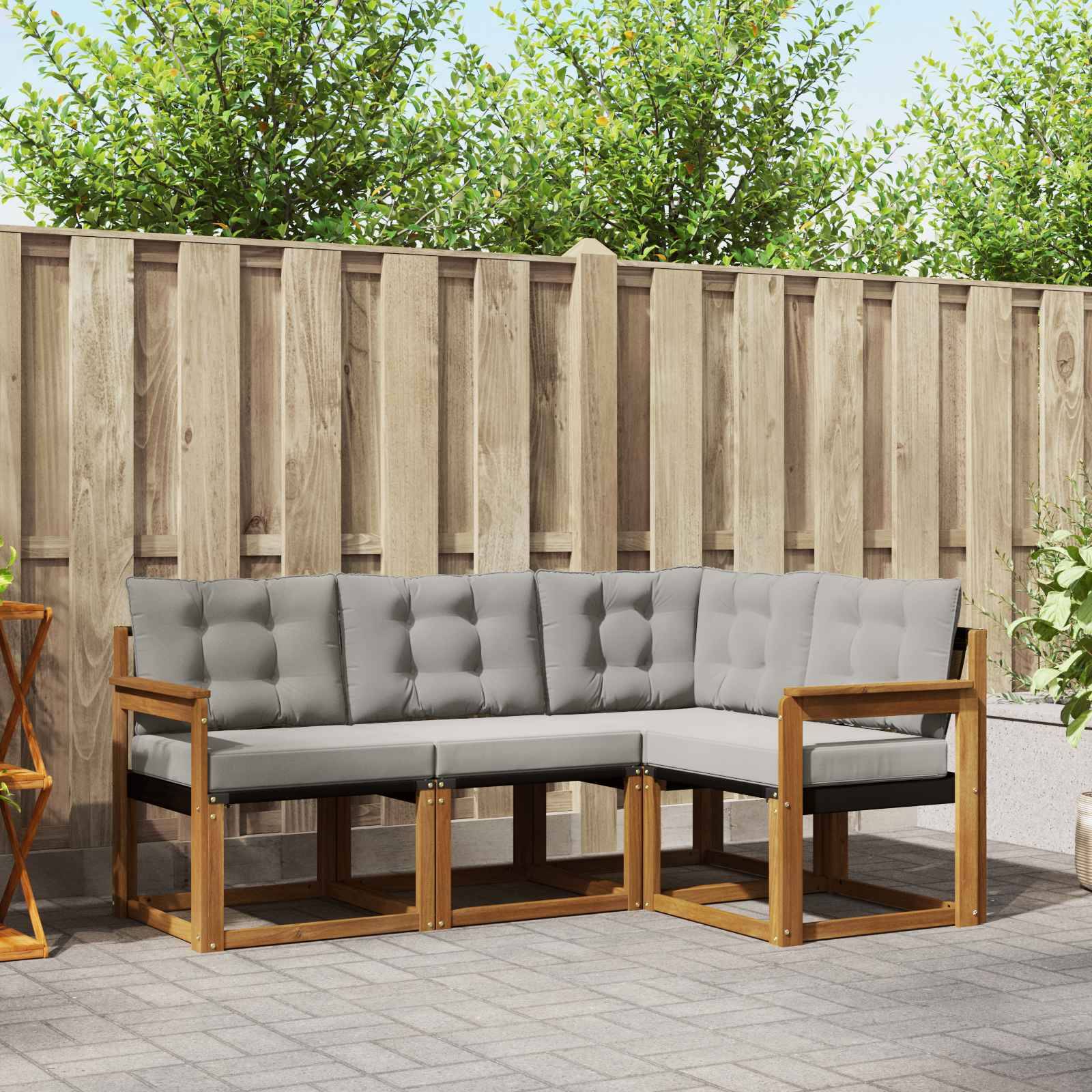 vidaXL Outdoor-Sofagarnitur mit Kissen 4 pcs Natürlich und Hellgrau