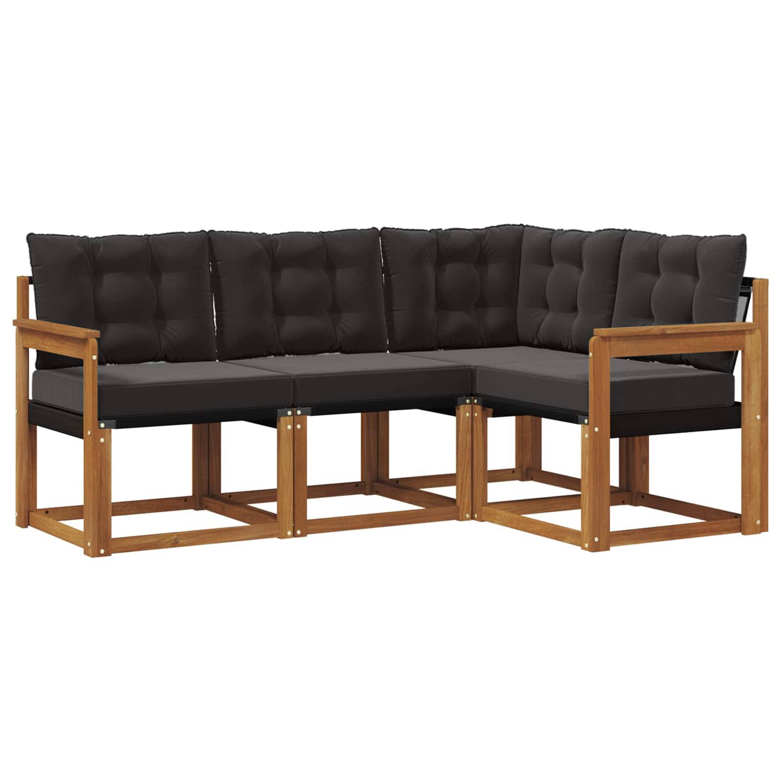 vidaXL Outdoor-Sofagarnitur mit Kissen 4 pcs Natürlich und Schwarz