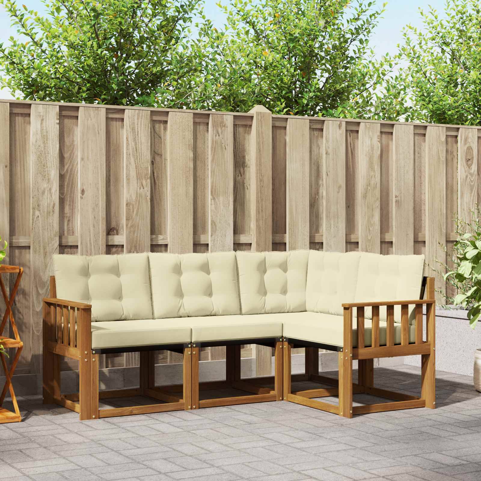 vidaXL Outdoor-Sofagarnitur mit Kissen 4 pcs Natur und Creme