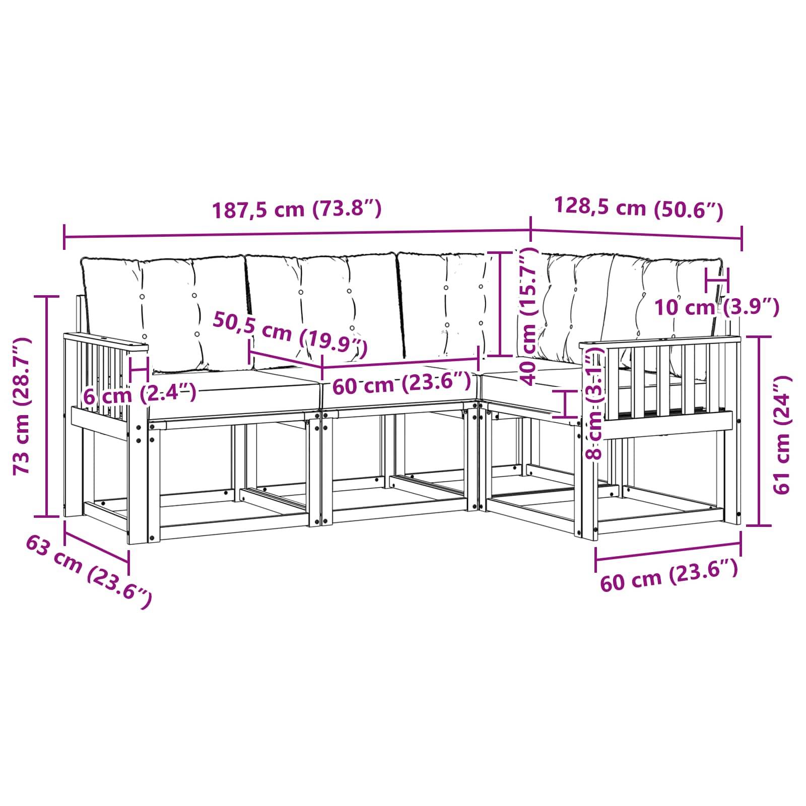 vidaXL Outdoor-Sofagarnitur mit Kissen 4 pcs Natur und Creme