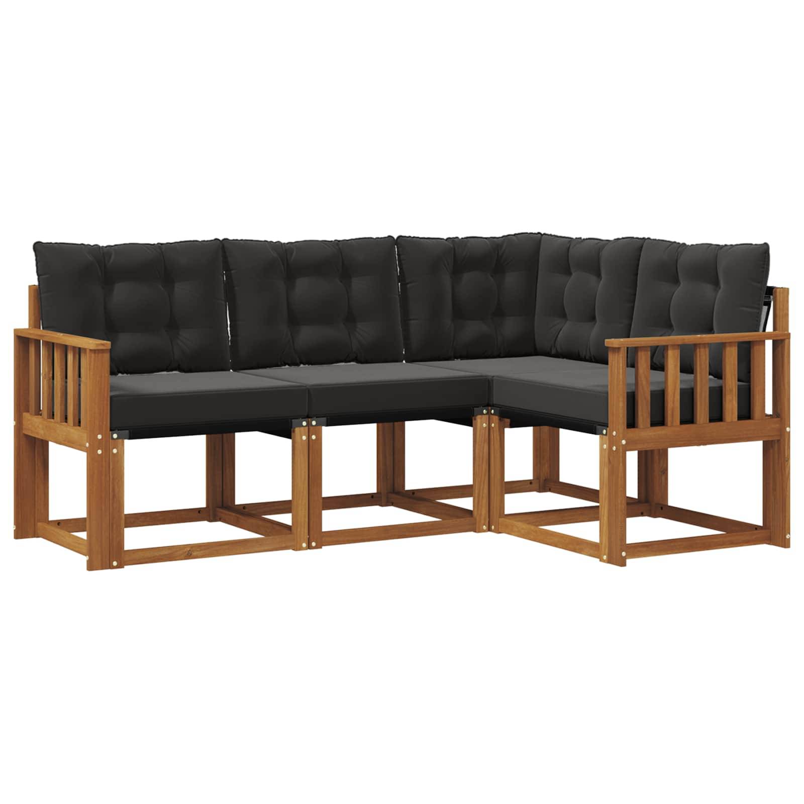 vidaXL Outdoor-Sofagarnitur mit Kissen 4 pcs Natürlich und Schwarz