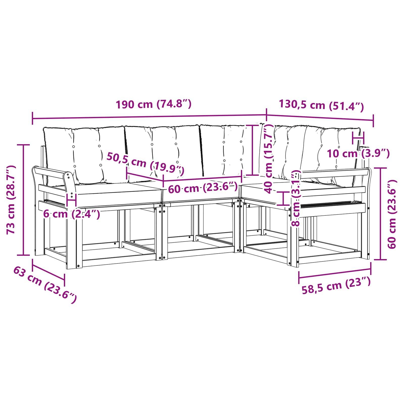 vidaXL Outdoor-Sofagarnitur mit Kissen 4 pcs Natürlich und Hellgrau