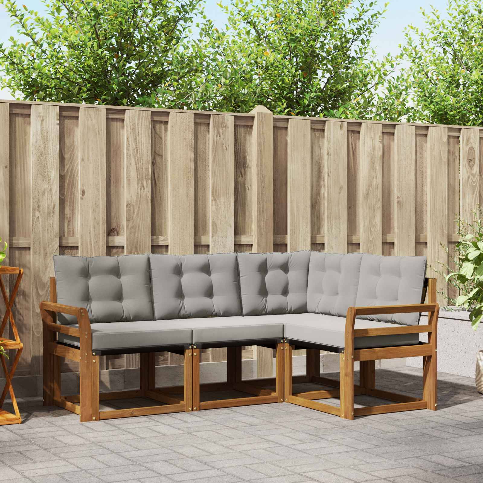 vidaXL Outdoor-Sofagarnitur mit Kissen 4 pcs Natürlich und Hellgrau