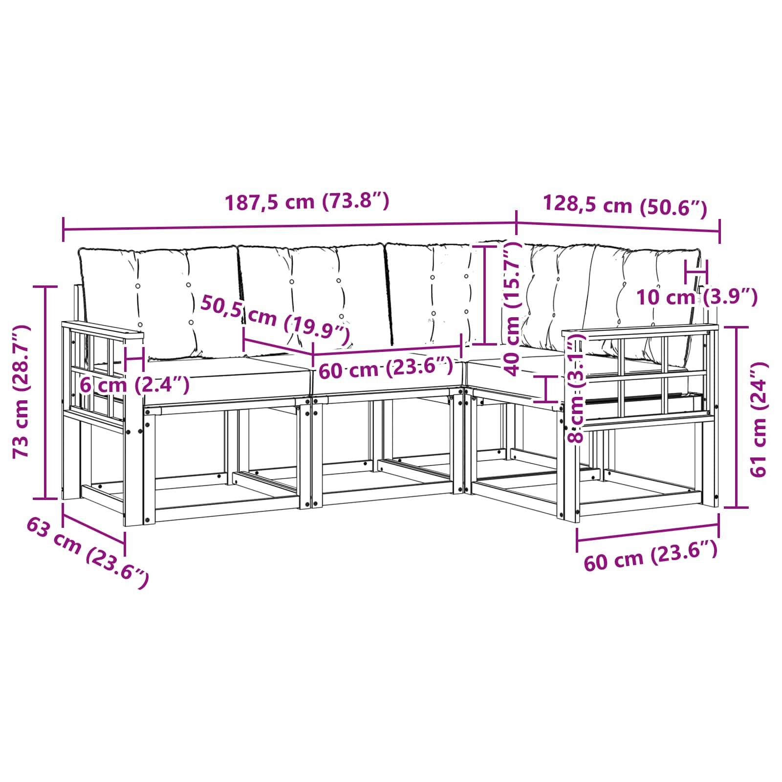 vidaXL Outdoor-Sofagarnitur mit Kissen 4 pcs Weiß und Beige