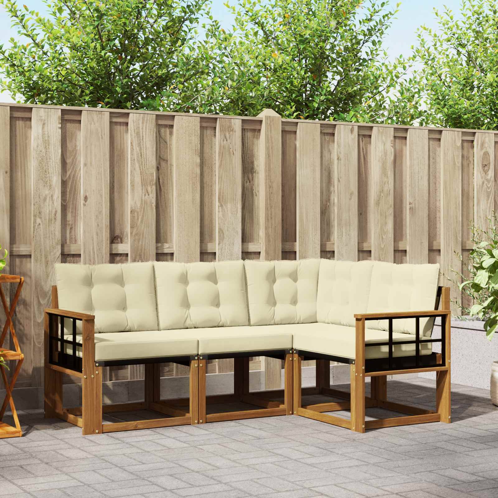 vidaXL Outdoor-Sofagarnitur mit Kissen 4 pcs Natur und Creme