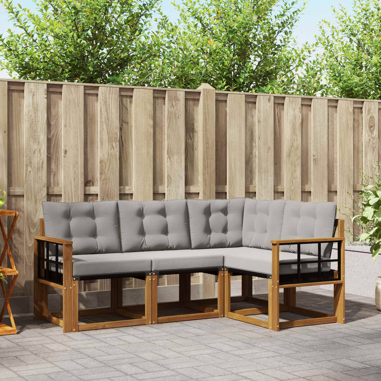 vidaXL Outdoor-Sofagarnitur mit Kissen 4 pcs Natürlich und Hellgrau