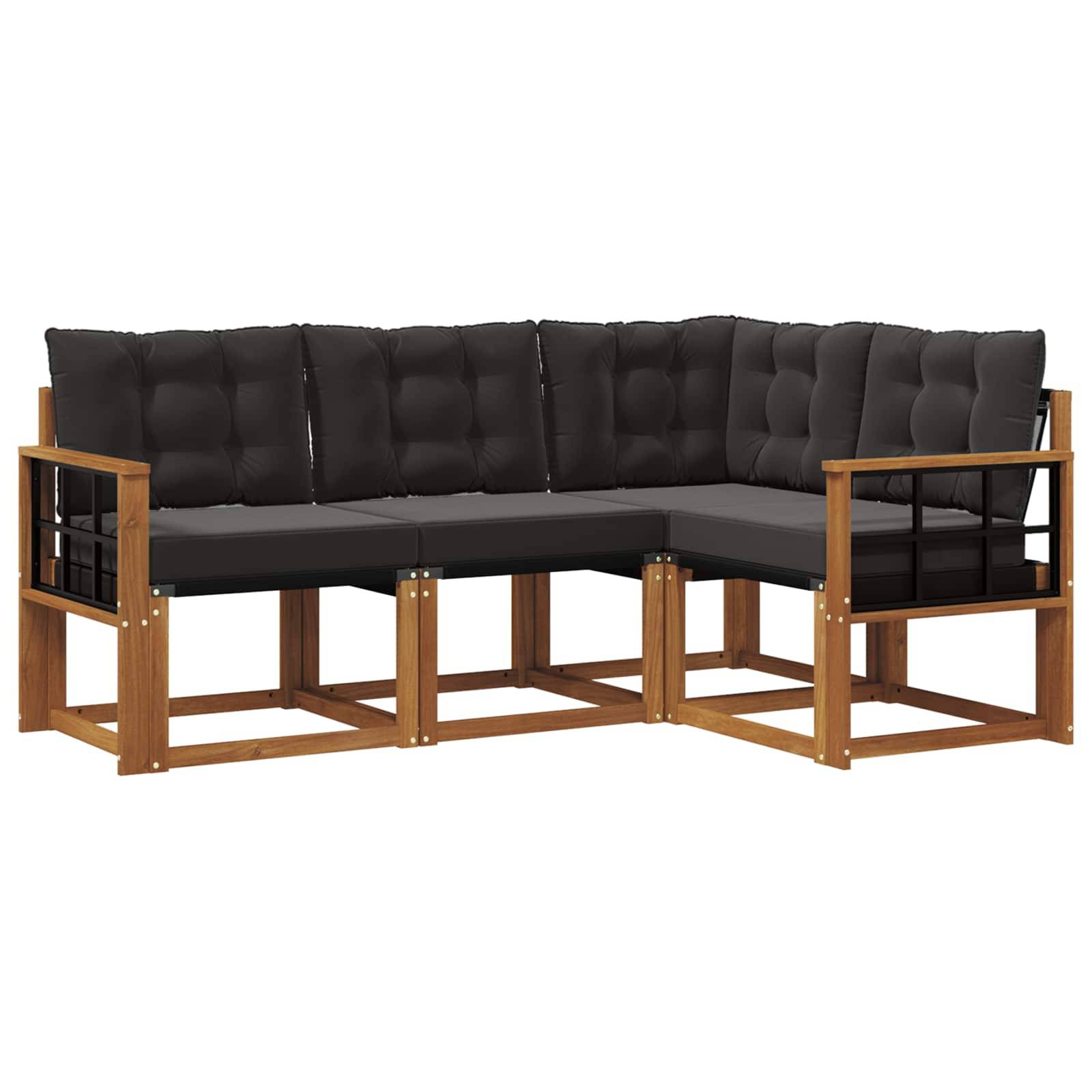 vidaXL Outdoor-Sofagarnitur mit Kissen 4 pcs Natürlich und Schwarz