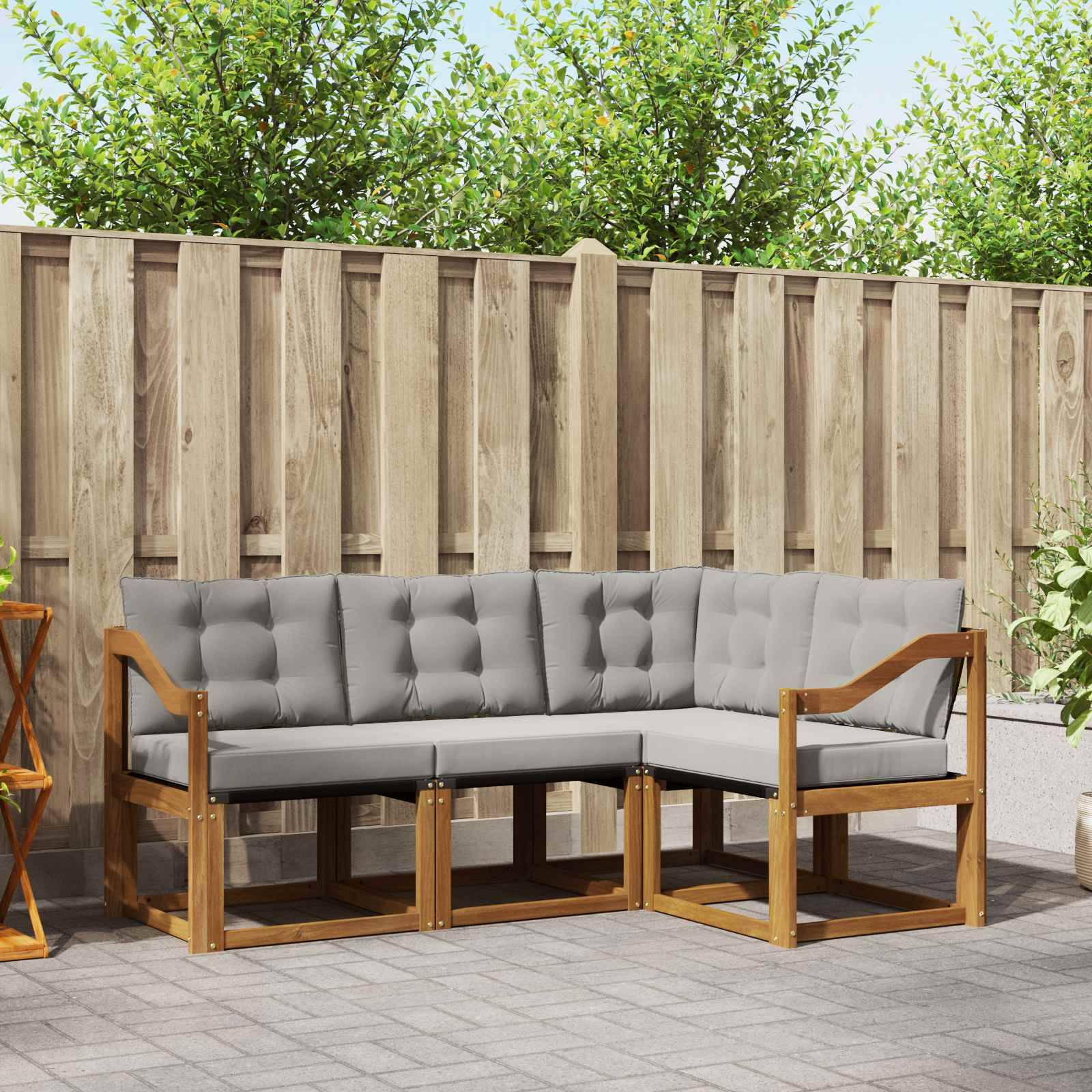 vidaXL Outdoor-Sofagarnitur mit Kissen 4 pcs Natürlich und Hellgrau