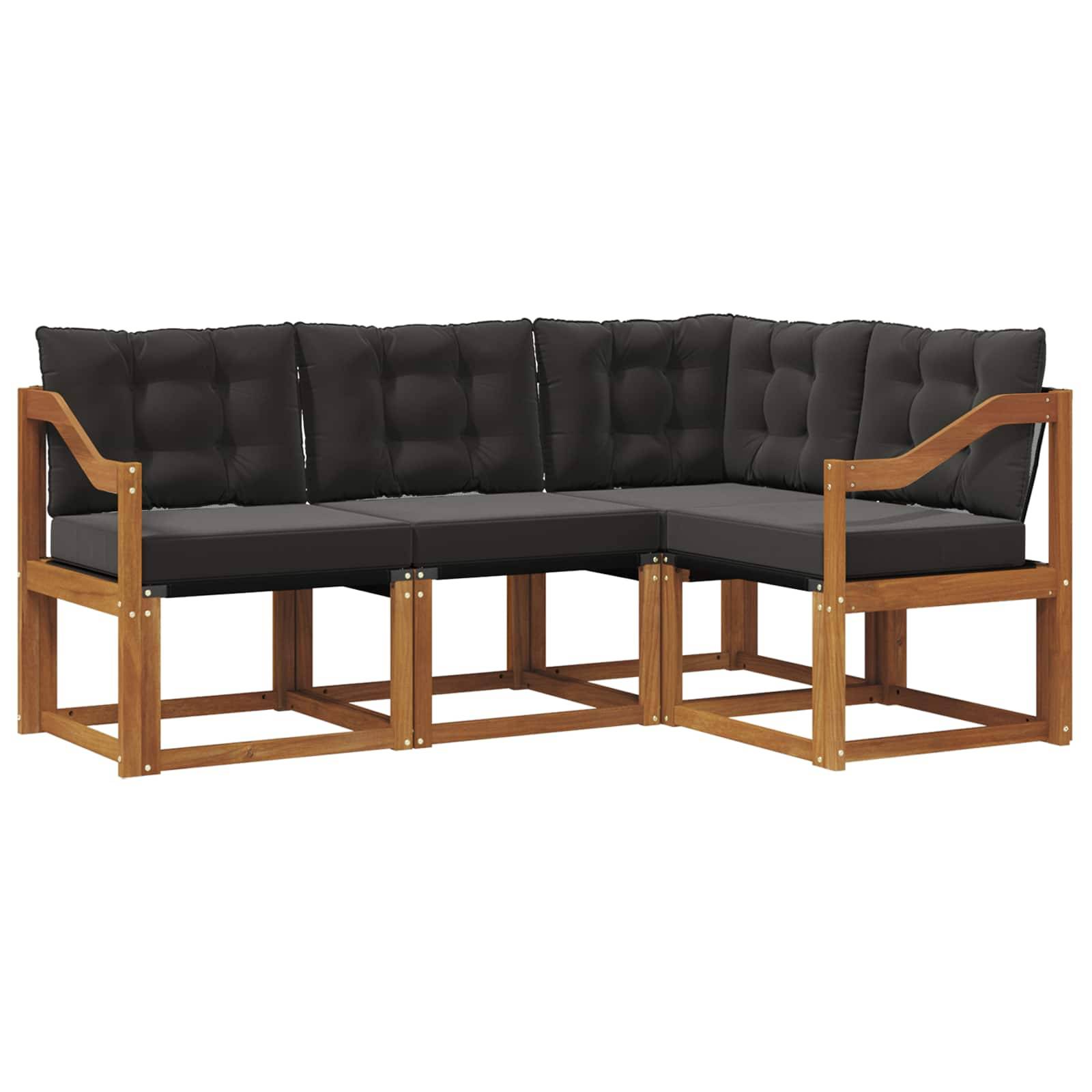 vidaXL Outdoor-Sofagarnitur mit Kissen 4 pcs Natürlich und Schwarz