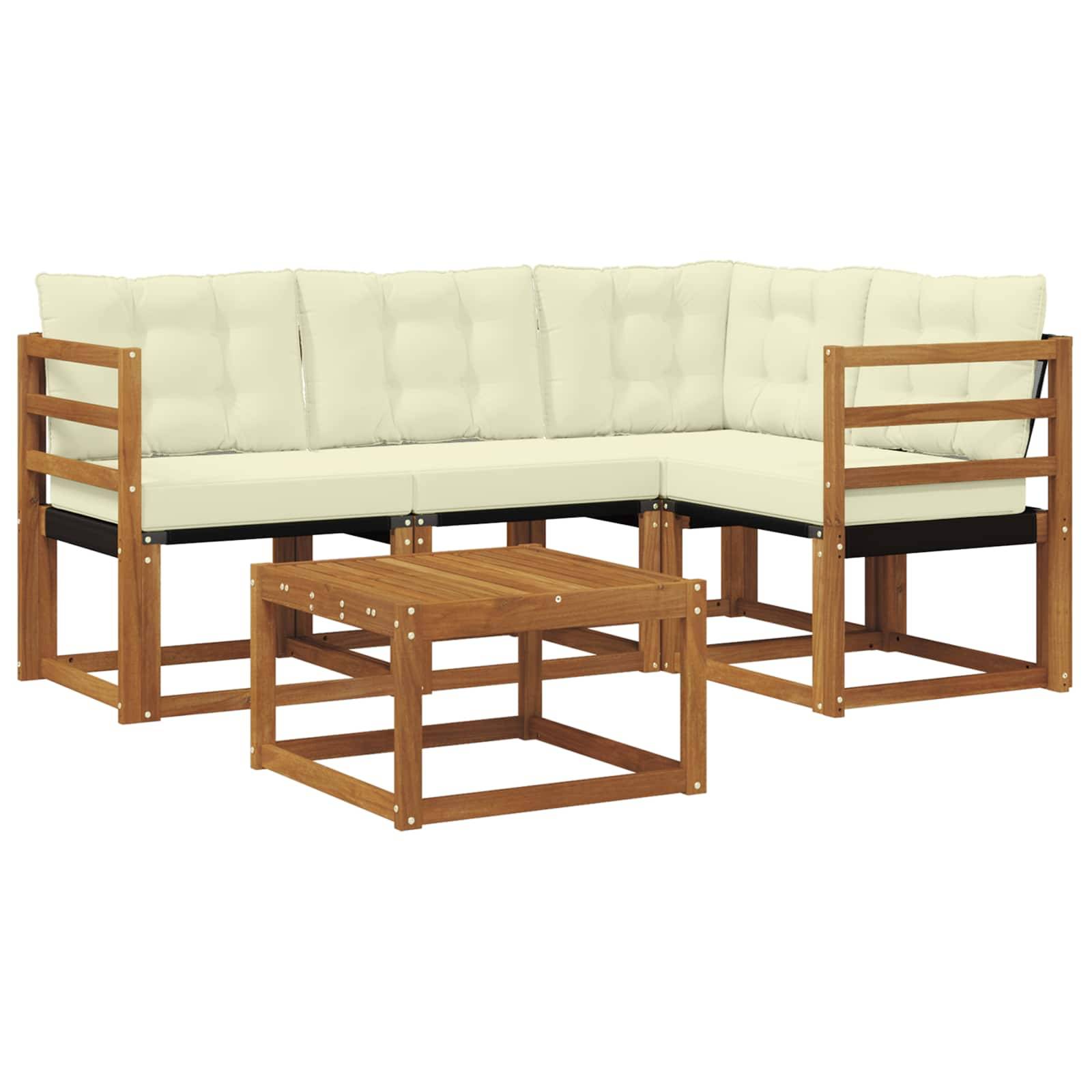 vidaXL Outdoor-Sofagarnitur mit Kissen 5 pcs Natur und Creme