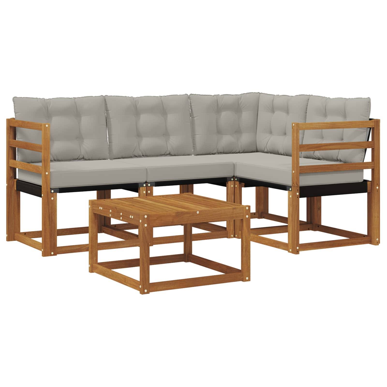 vidaXL Outdoor-Sofagarnitur mit Kissen 5 pcs Natürlich und Hellgrau