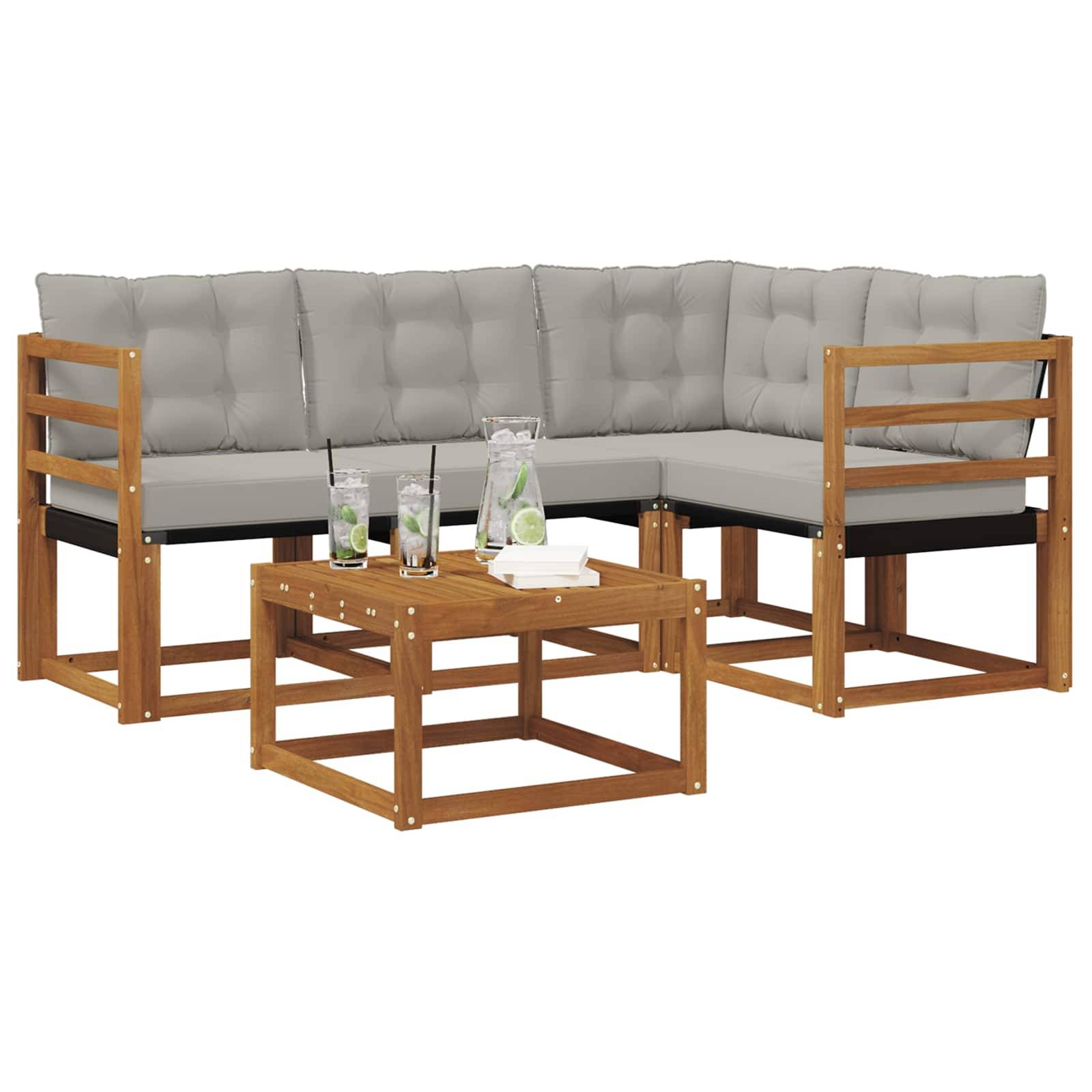 vidaXL Outdoor-Sofagarnitur mit Kissen 5 pcs Natürlich und Hellgrau