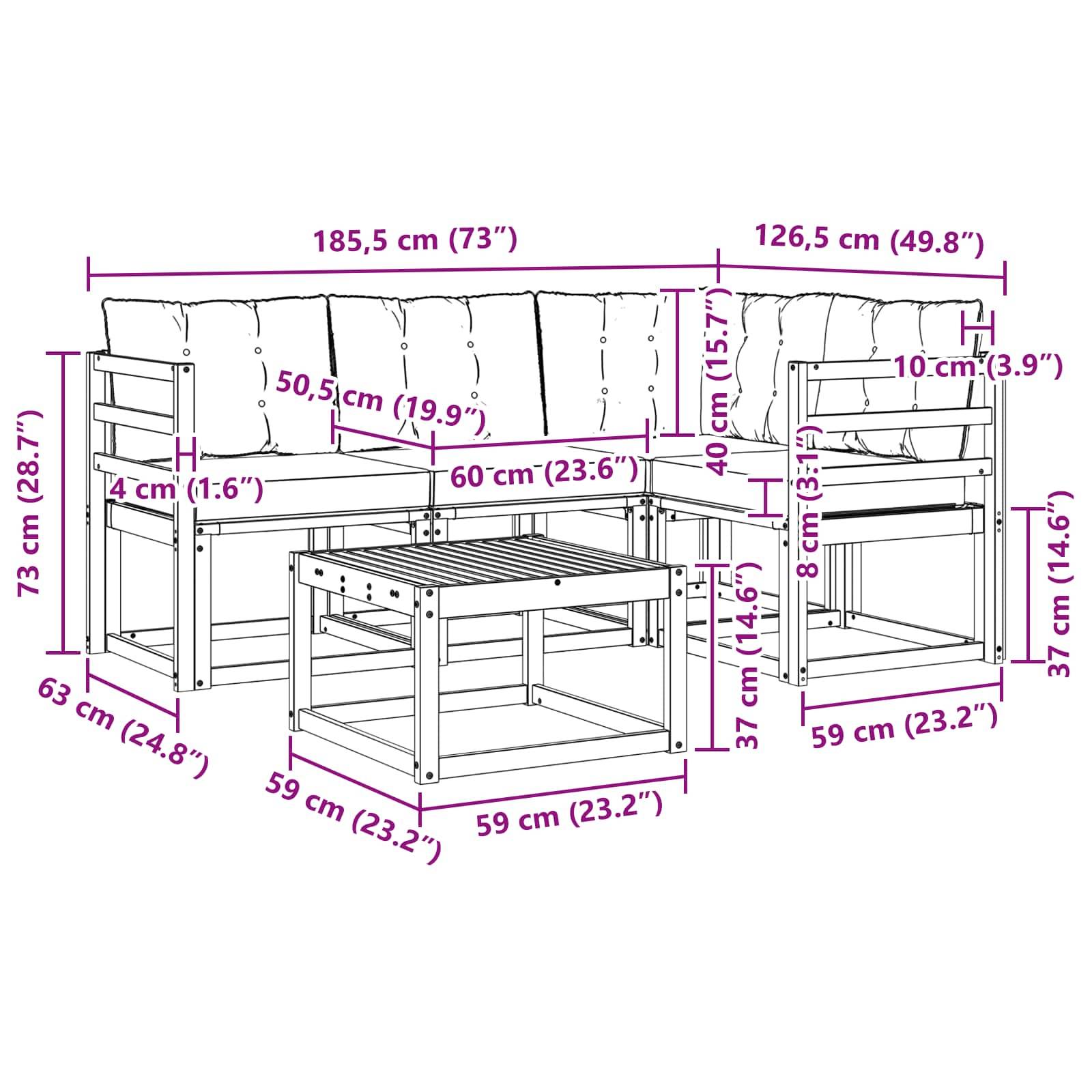vidaXL Outdoor-Sofagarnitur mit Kissen 5 pcs Weiß und Hellgrau