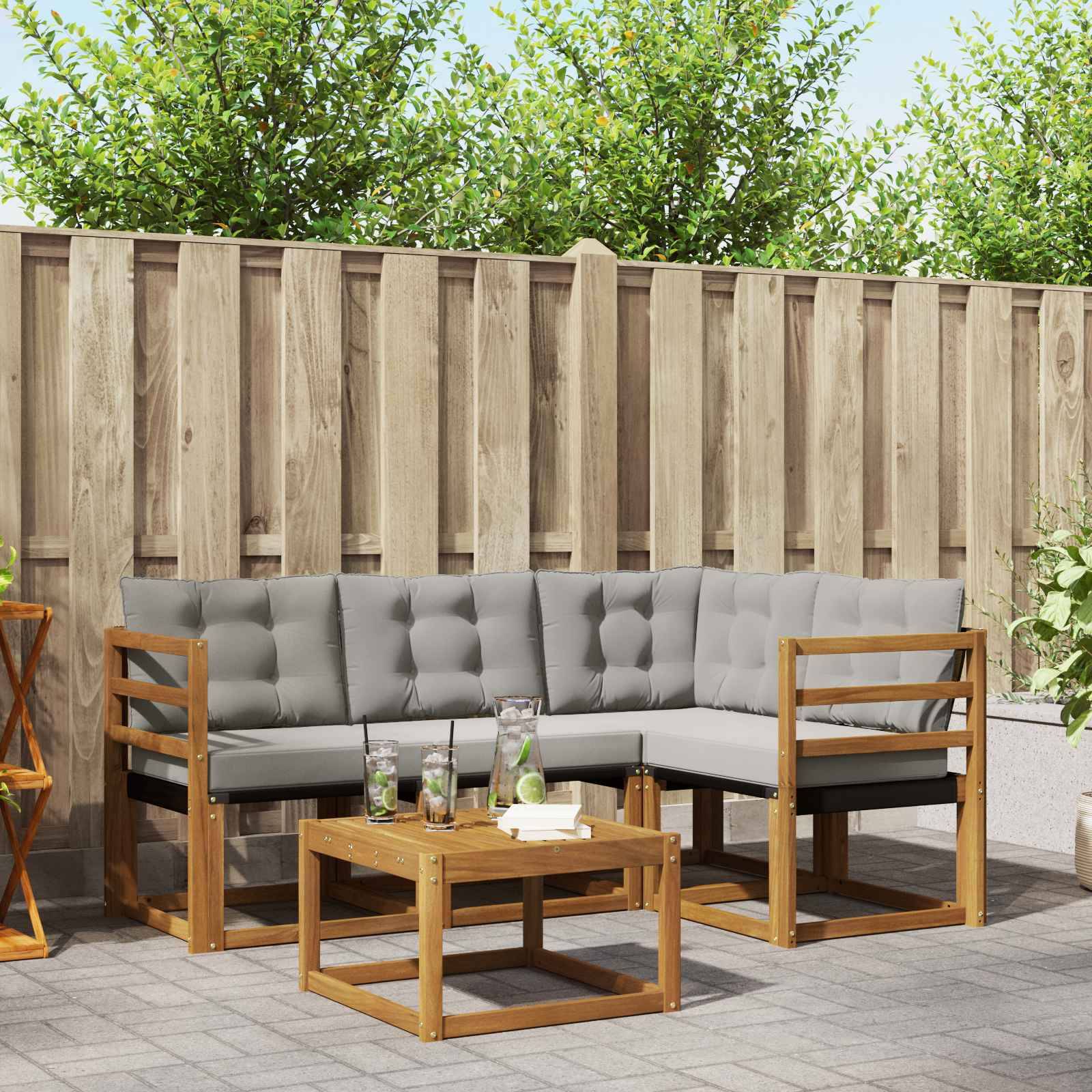 vidaXL Outdoor-Sofagarnitur mit Kissen 5 pcs Natürlich und Hellgrau