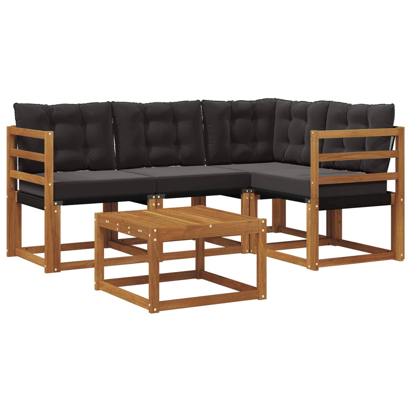 vidaXL Outdoor-Sofagarnitur mit Kissen 5 pcs Natürlich und Schwarz