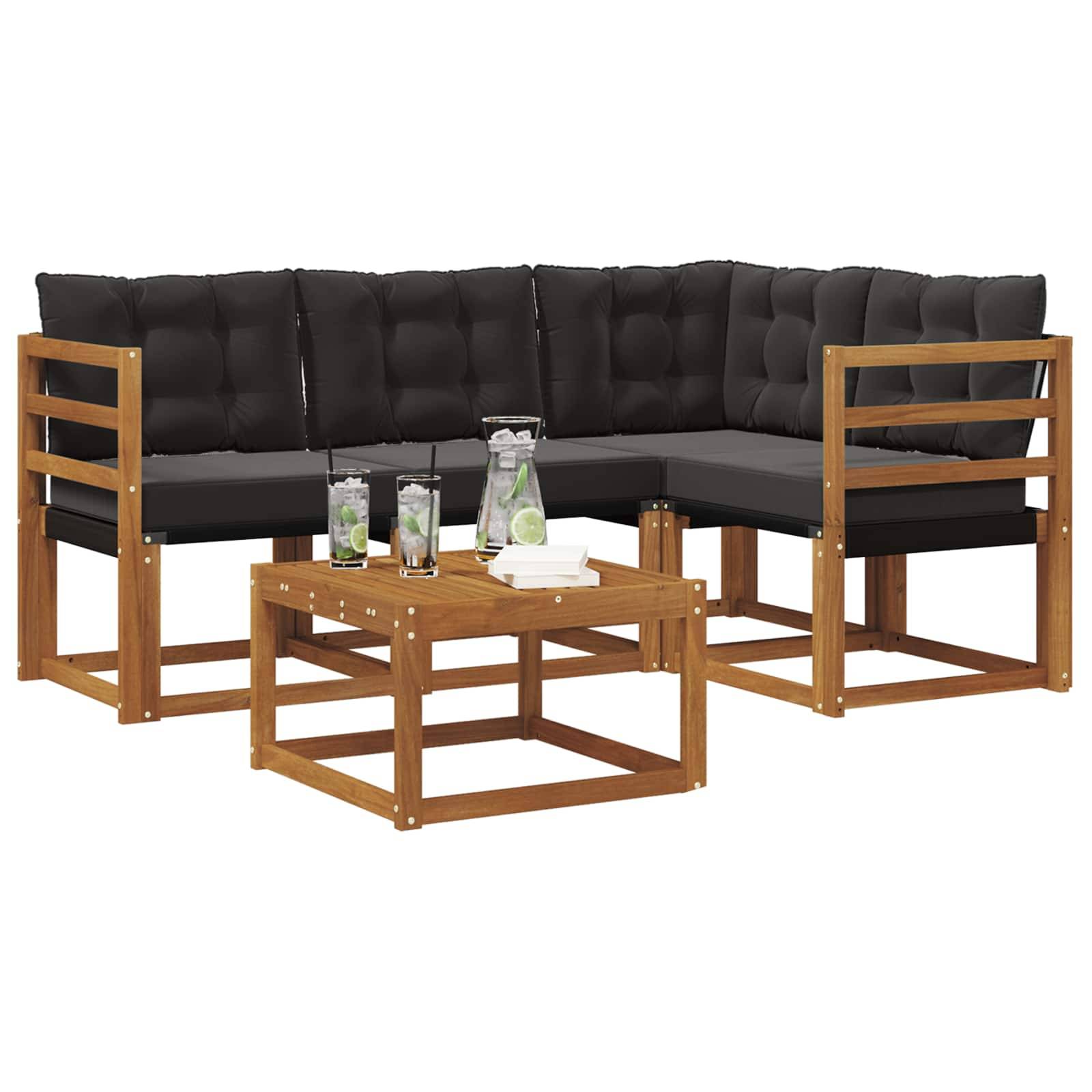 vidaXL Outdoor-Sofagarnitur mit Kissen 5 pcs Natürlich und Schwarz