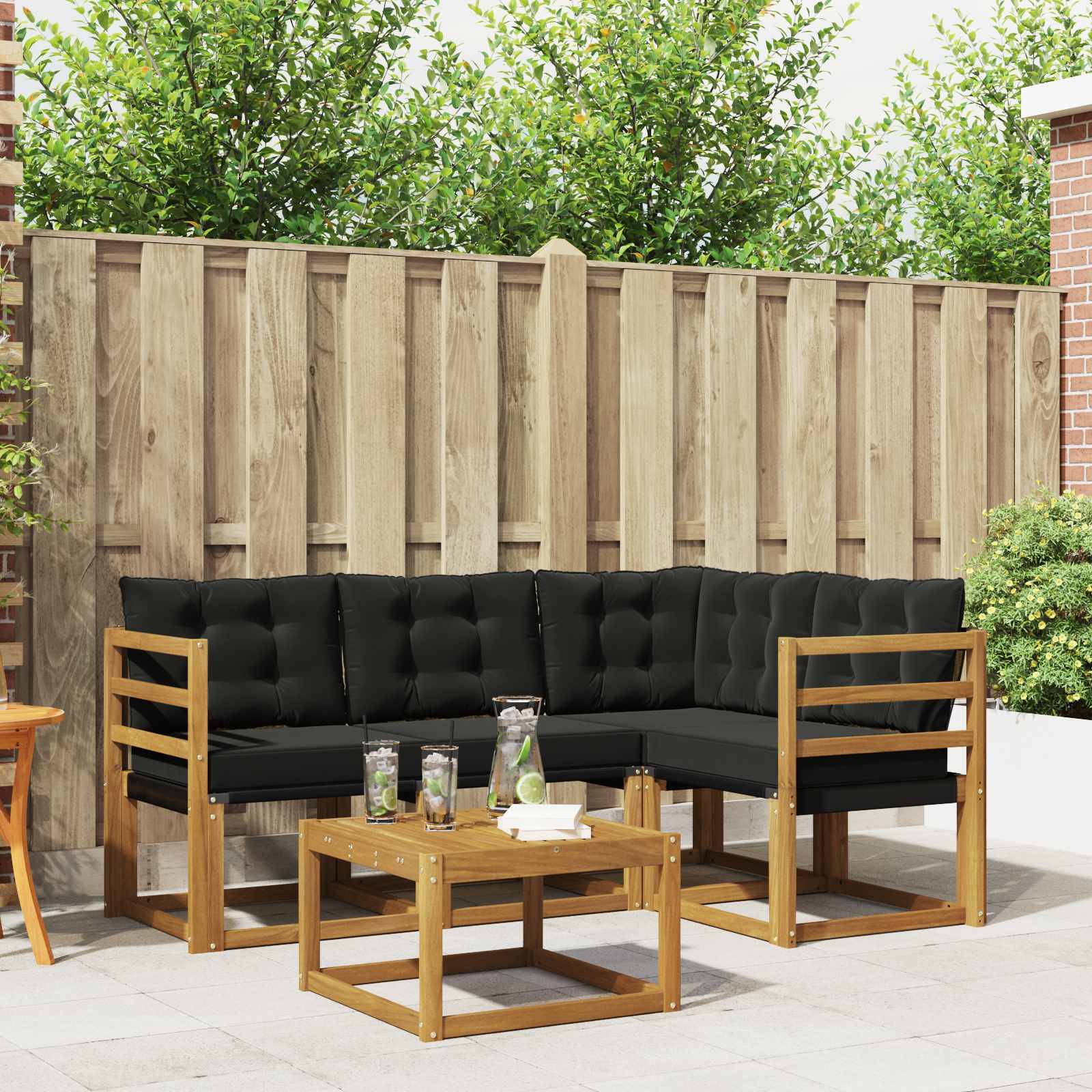 vidaXL Outdoor-Sofagarnitur mit Kissen 5 pcs Natürlich und Schwarz