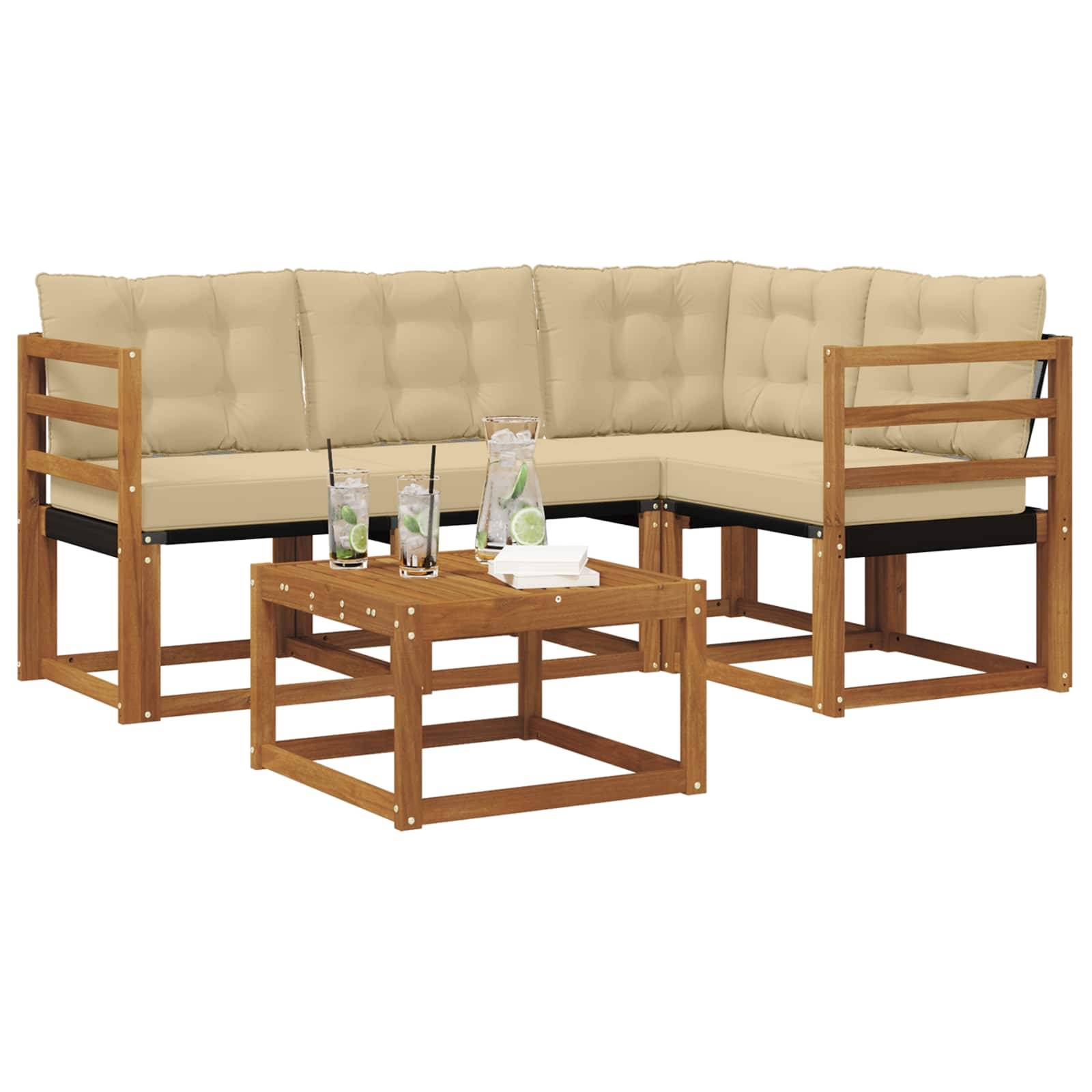 vidaXL Outdoor-Sofagarnitur mit Kissen 5 pcs Natur und Beige
