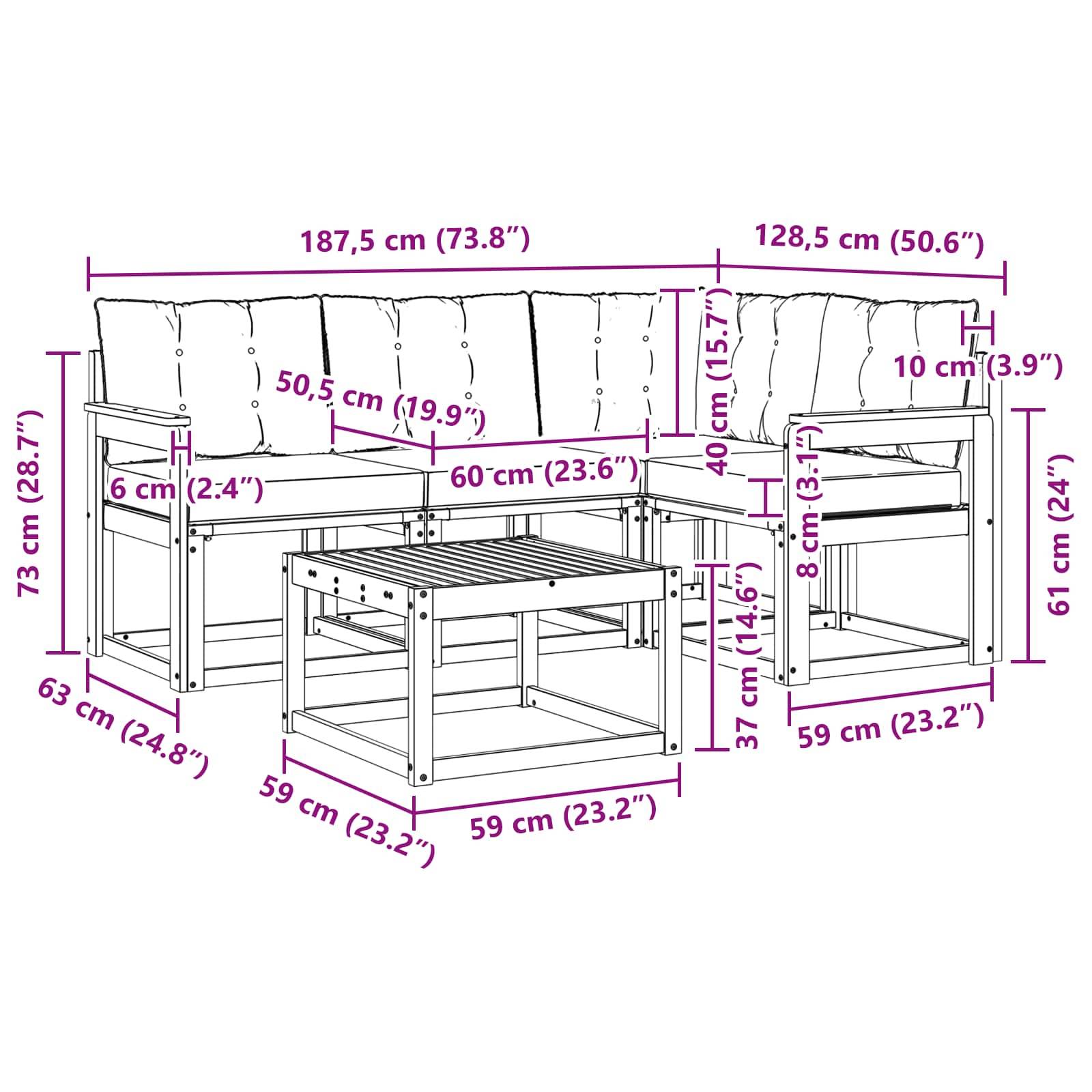 vidaXL Outdoor-Sofagarnitur mit Kissen 5 pcs Weiß und Beige