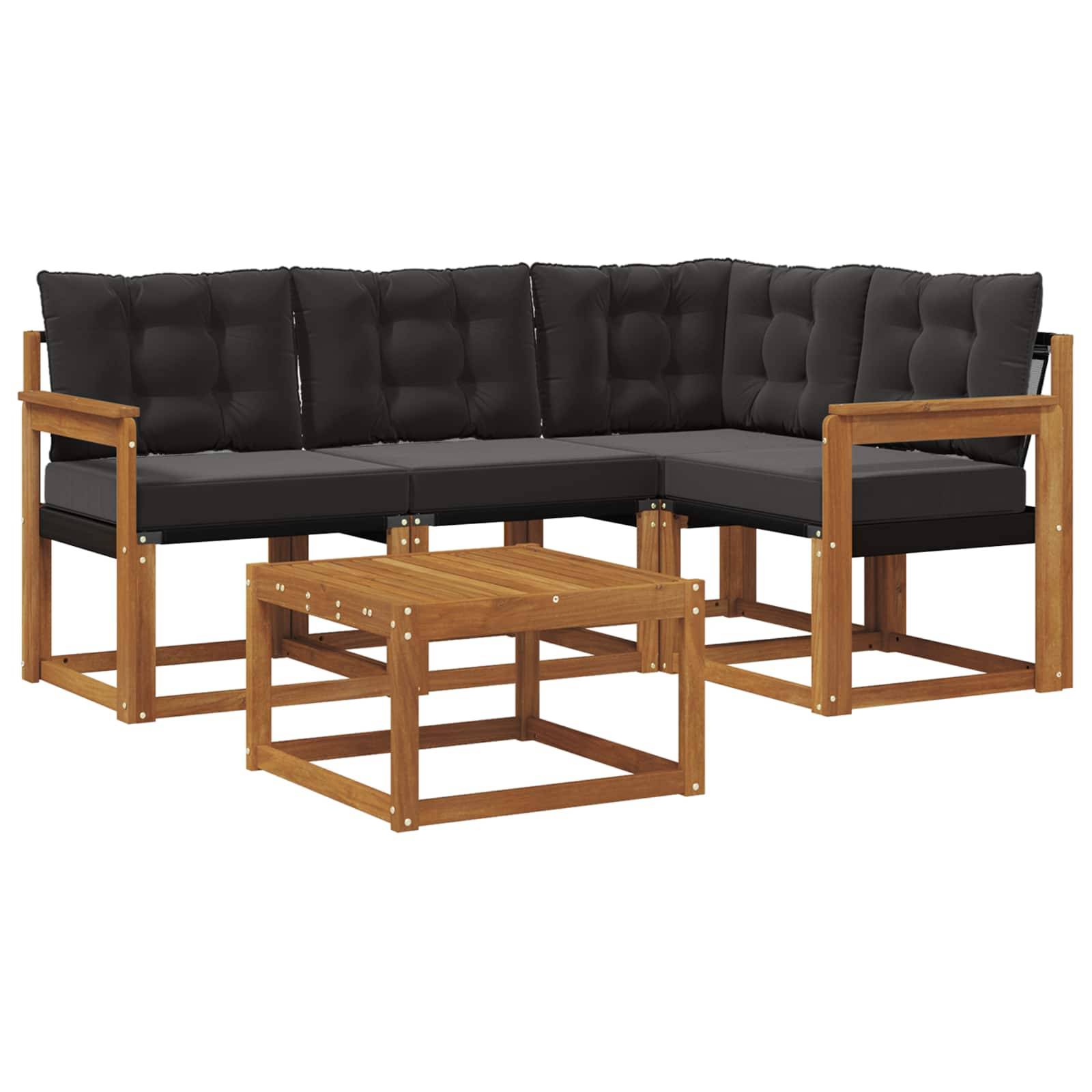vidaXL Outdoor-Sofagarnitur mit Kissen 5 pcs Natürlich und Schwarz