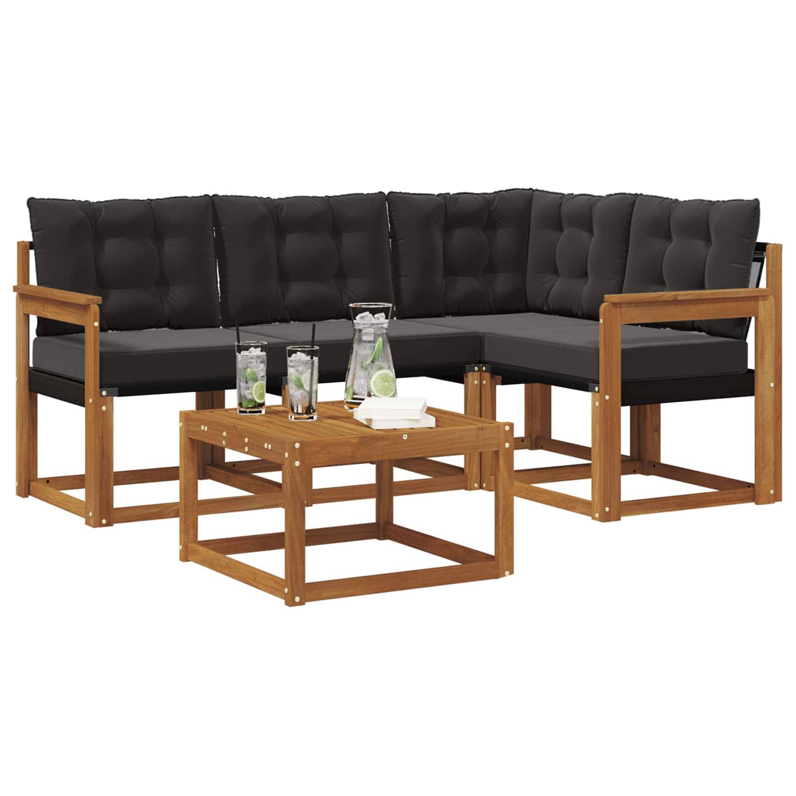 vidaXL Outdoor-Sofagarnitur mit Kissen 5 pcs Natürlich und Schwarz