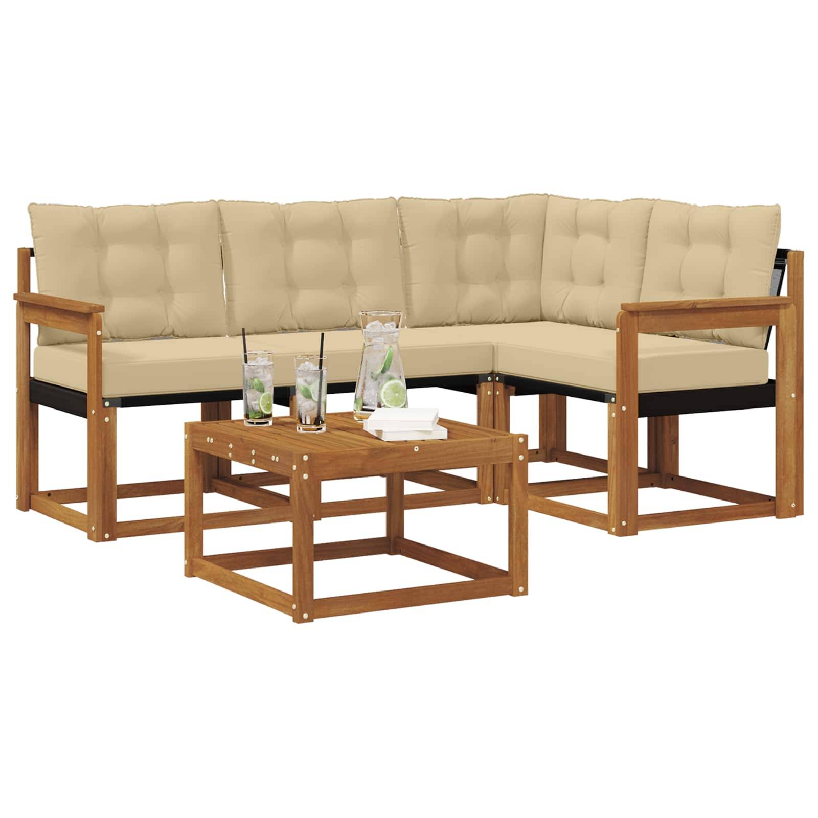 vidaXL Outdoor-Sofagarnitur mit Kissen 5 pcs Natur und Beige