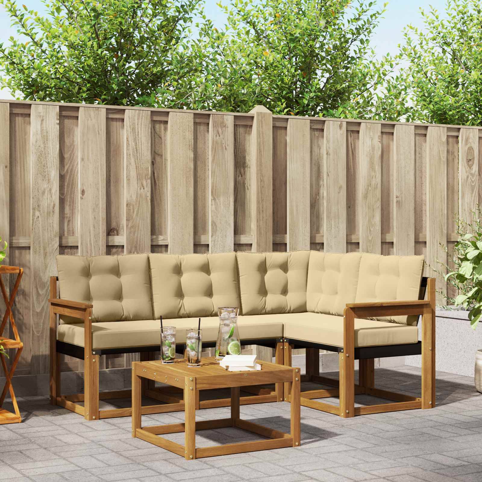 vidaXL Outdoor-Sofagarnitur mit Kissen 5 pcs Natur und Beige
