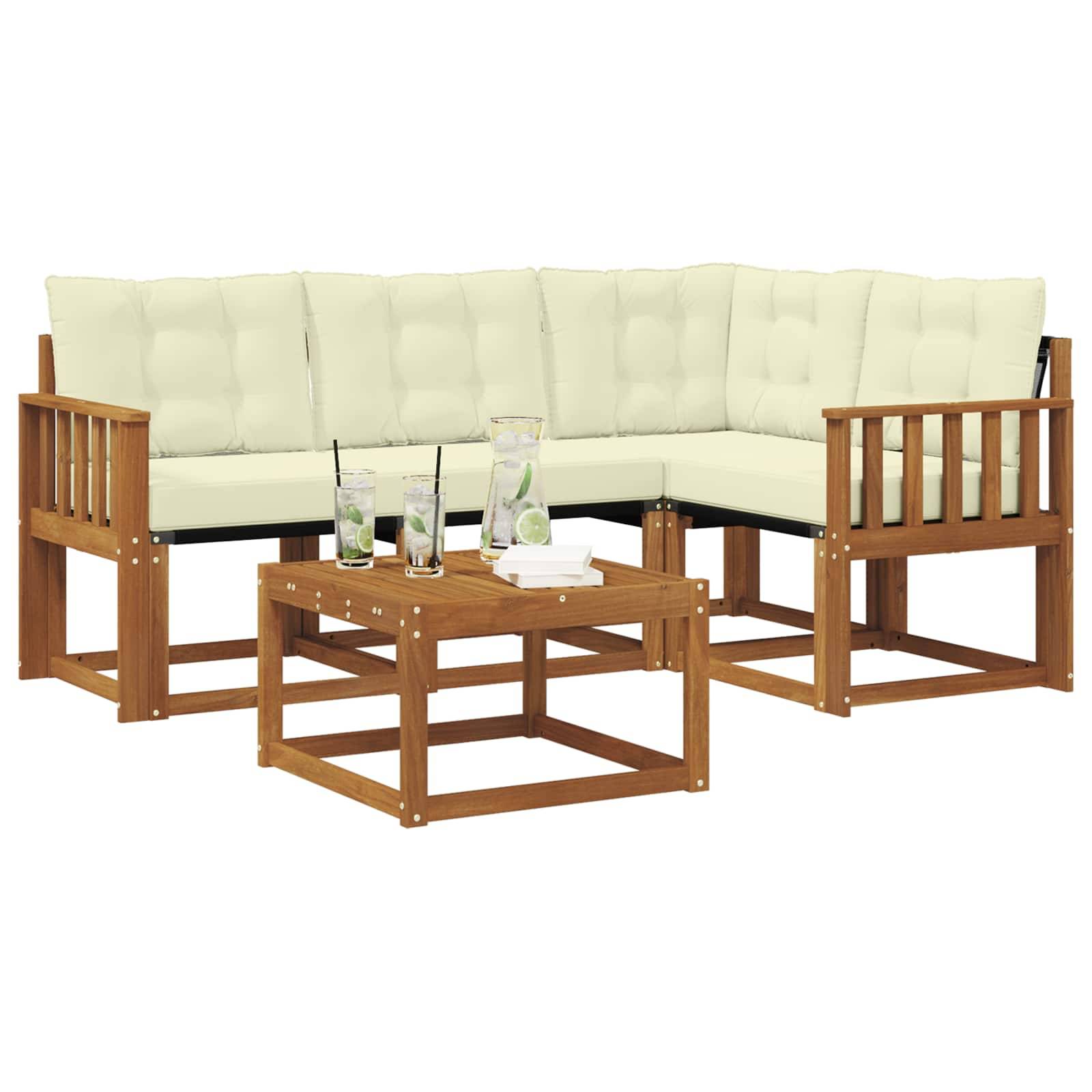 vidaXL Outdoor-Sofagarnitur mit Kissen 5 pcs Natur und Creme