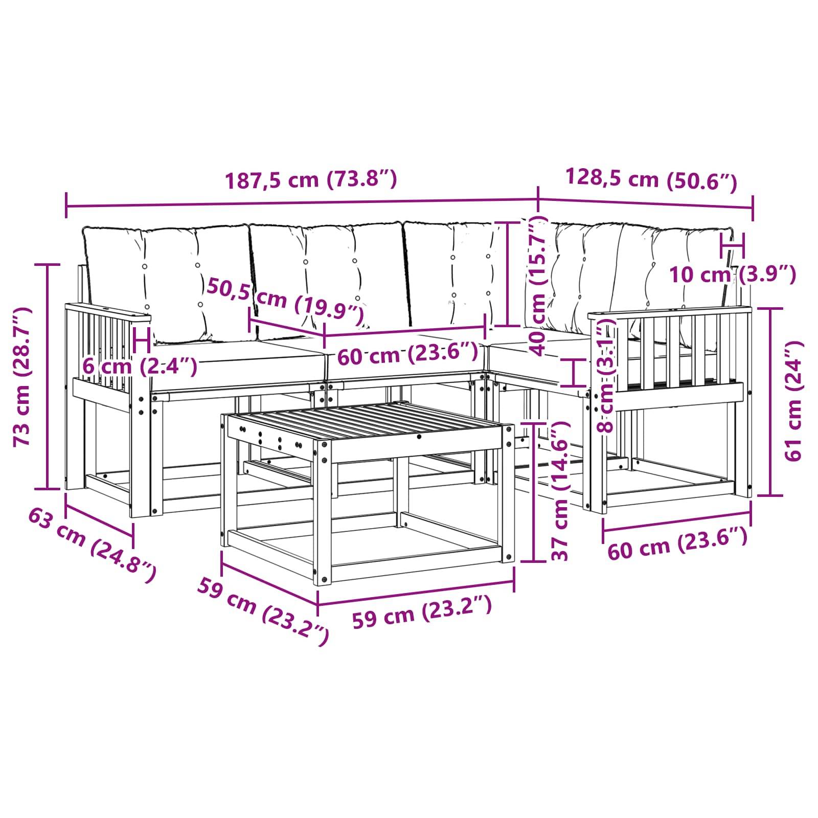 vidaXL Outdoor-Sofagarnitur mit Kissen 5 pcs Natürlich und Hellgrau
