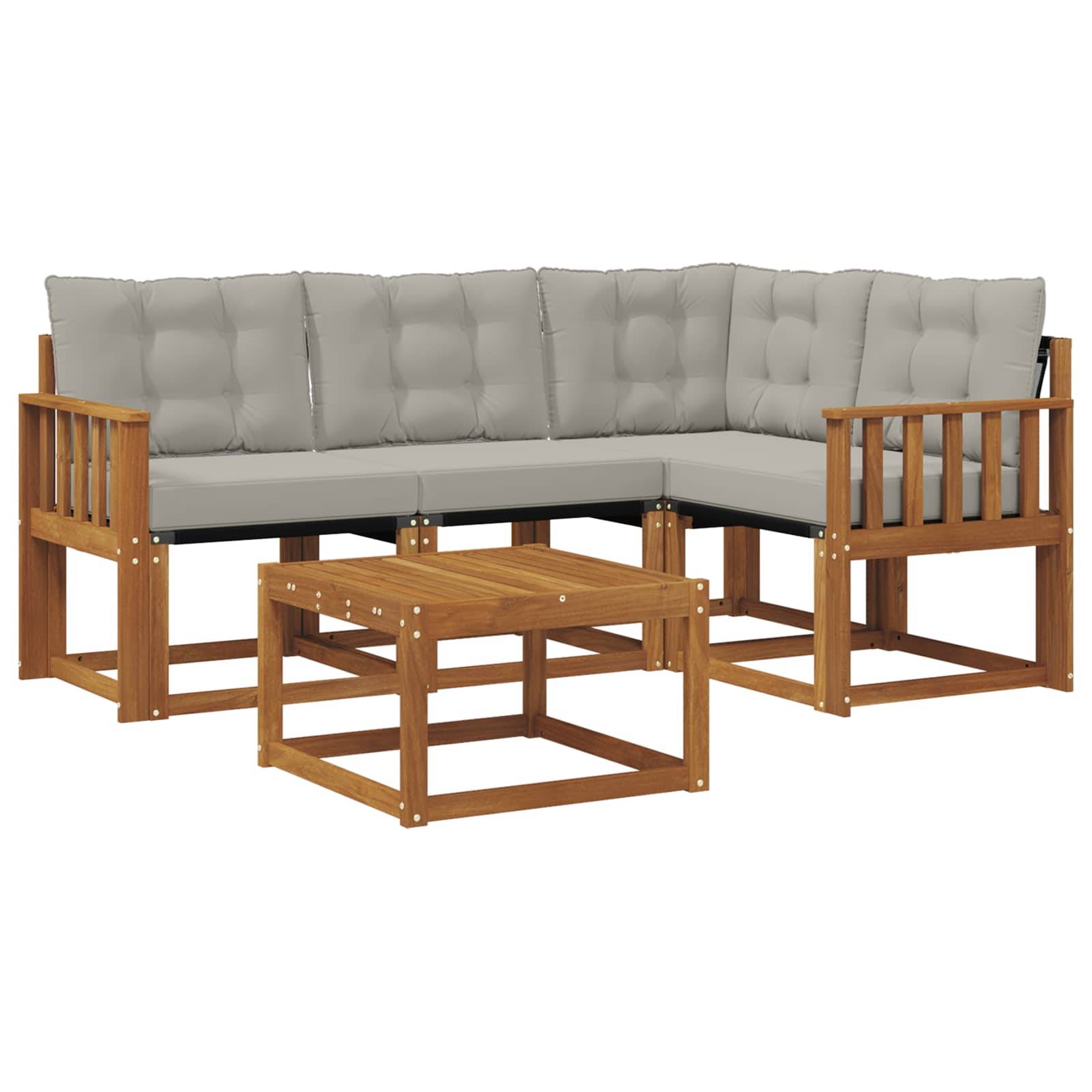 vidaXL Outdoor-Sofagarnitur mit Kissen 5 pcs Natürlich und Hellgrau