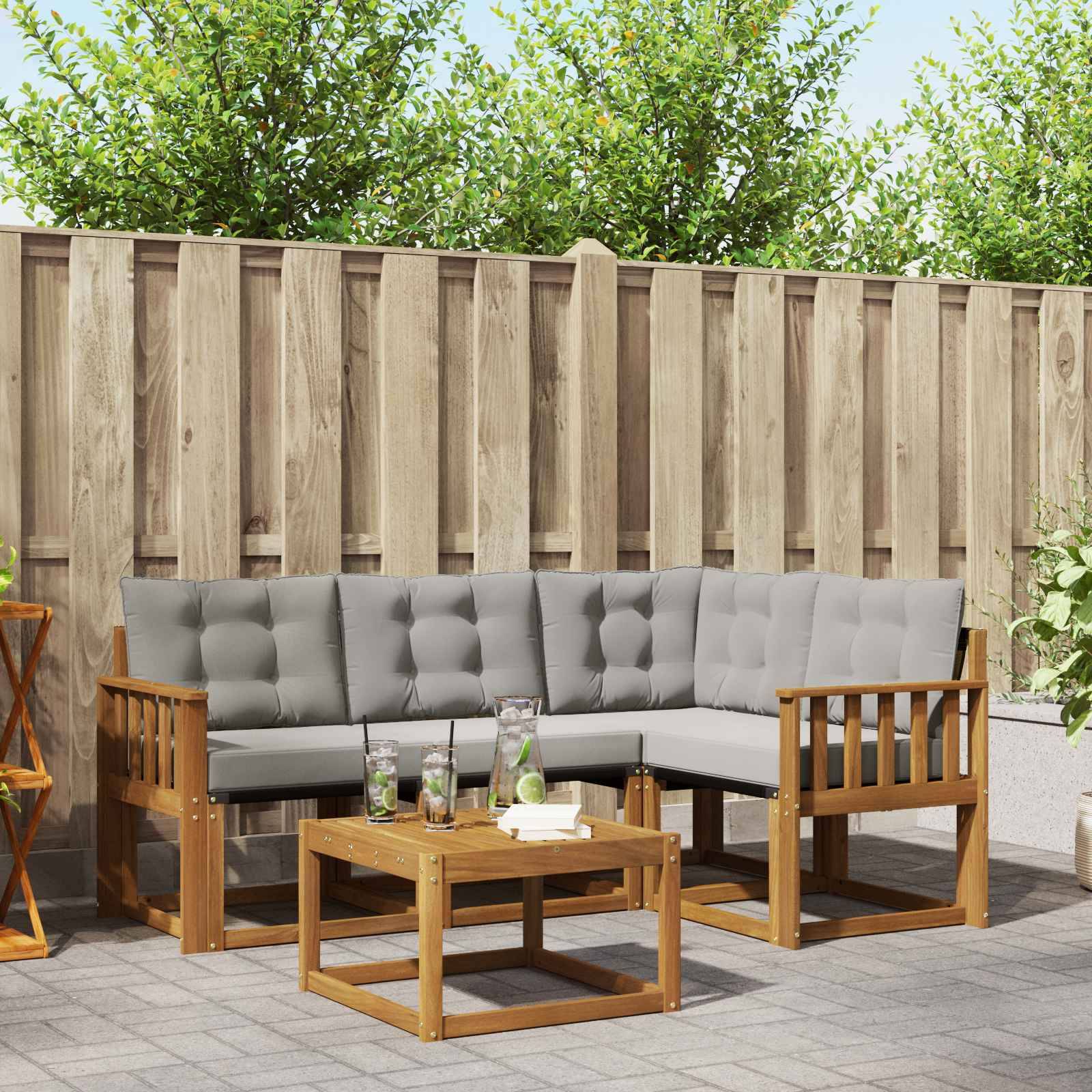 vidaXL Outdoor-Sofagarnitur mit Kissen 5 pcs Natürlich und Hellgrau