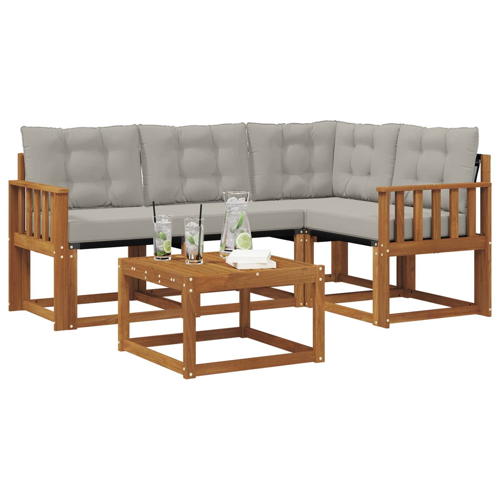 vidaXL Outdoor-Sofagarnitur mit Kissen 5 pcs Natürlich und Hellgrau