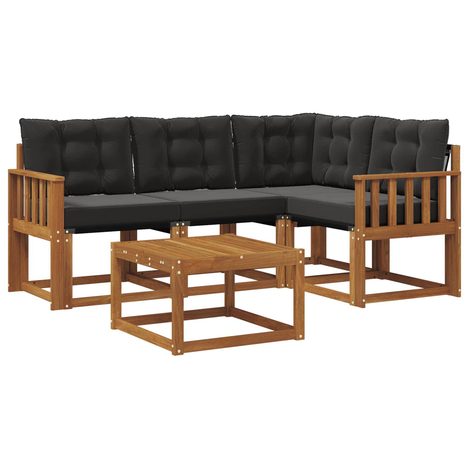 vidaXL Outdoor-Sofagarnitur mit Kissen 5 pcs Natürlich und Schwarz