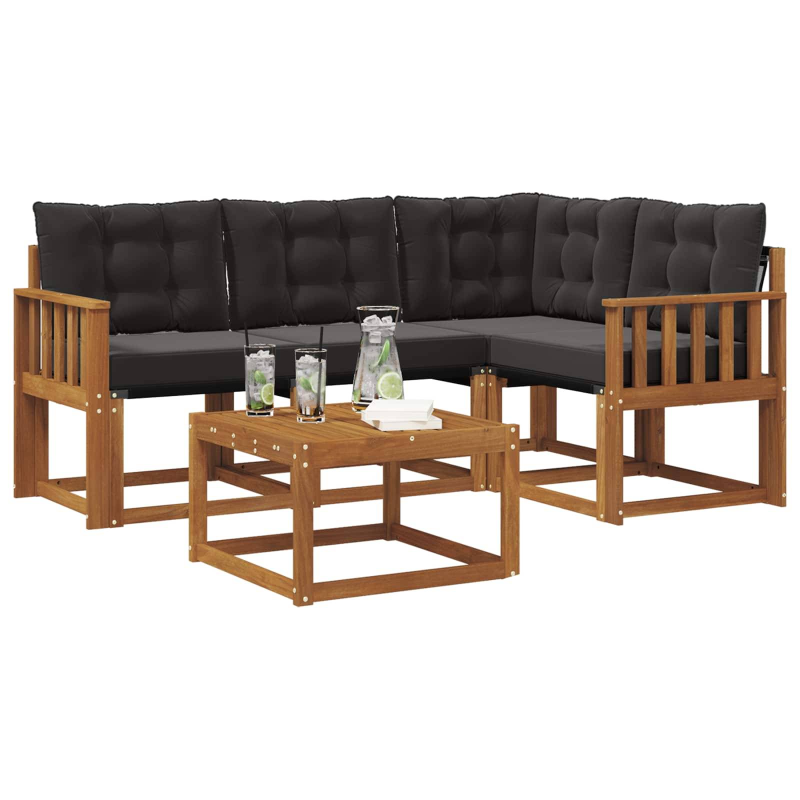 vidaXL Outdoor-Sofagarnitur mit Kissen 5 pcs Natürlich und Schwarz